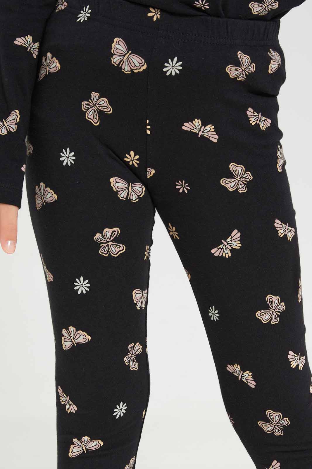 Redtag-Girls-Black/Peach-2-Pack-Leggings-Category:Leggings,-Colour:Assorted,-Deals:New-In,-Dept:Girls,-Filter:Girls-(2-to-8-Yrs),-GIR-Leggings,-New-In-GIR-APL,-Non-Sale,-S23A,-Section:Girls-(0-to-14Yrs),-VLM-Girls-2 to 8 Years