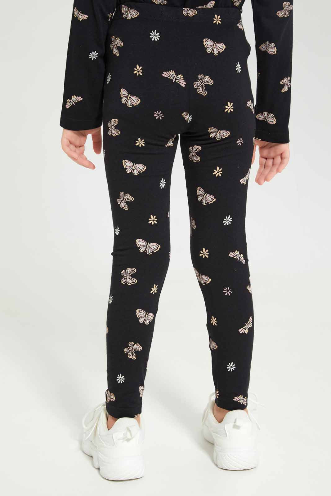 Redtag-Girls-Black/Peach-2-Pack-Leggings-Category:Leggings,-Colour:Assorted,-Deals:New-In,-Dept:Girls,-Filter:Girls-(2-to-8-Yrs),-GIR-Leggings,-New-In-GIR-APL,-Non-Sale,-S23A,-Section:Girls-(0-to-14Yrs),-VLM-Girls-2 to 8 Years