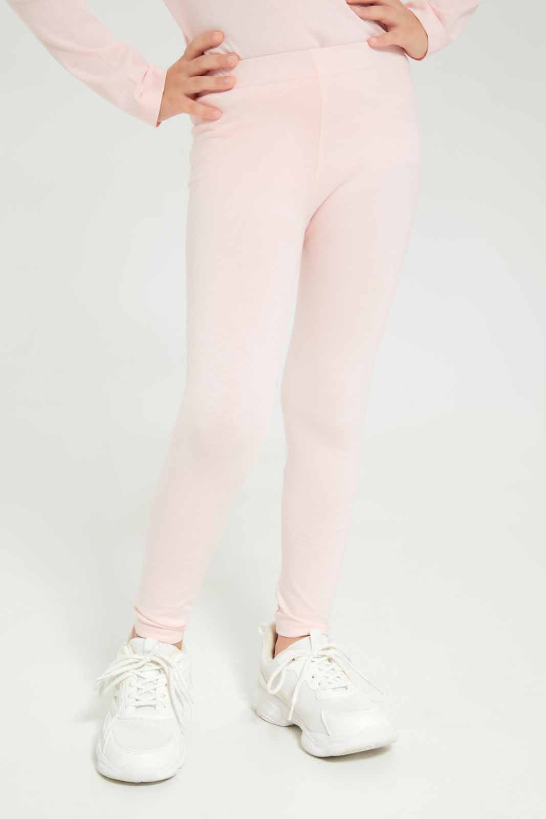 Redtag-Girls-Black/Peach-2-Pack-Leggings-Category:Leggings,-Colour:Assorted,-Deals:New-In,-Dept:Girls,-Filter:Girls-(2-to-8-Yrs),-GIR-Leggings,-New-In-GIR-APL,-Non-Sale,-S23A,-Section:Girls-(0-to-14Yrs),-VLM-Girls-2 to 8 Years