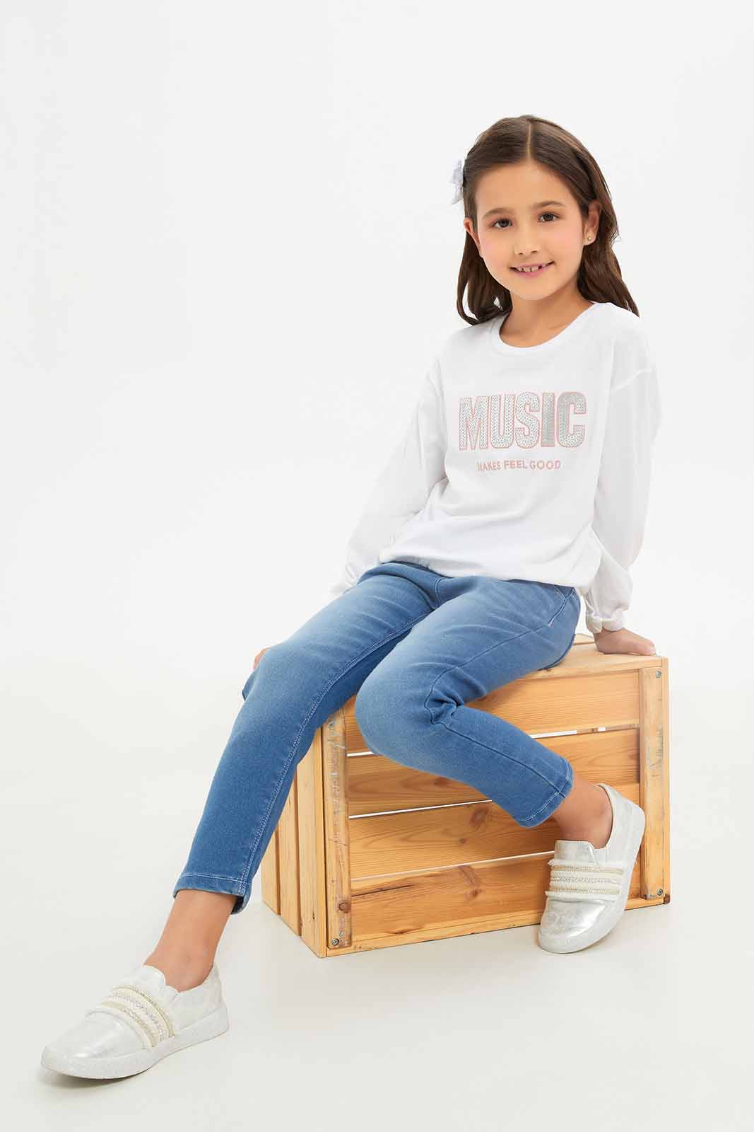 Redtag-Girls-White-Music-Sequence-Tee-Category:T-Shirts,-Colour:White,-Deals:New-In,-Dept:Girls,-Filter:Girls-(2-to-8-Yrs),-GIR-T-Shirts,-New-In-GIR-APL,-Non-Sale,-S23A,-Section:Girls-(0-to-14Yrs)-Girls-2 to 8 Years
