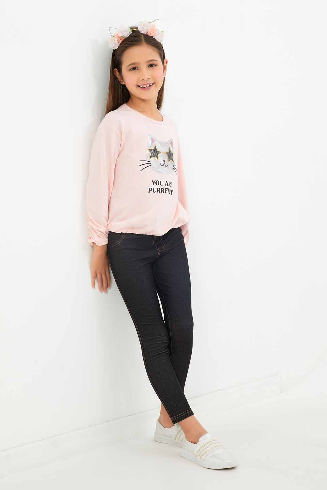 Redtag-Girls-Beige-Cat-Sequence-Tee-Category:T-Shirts,-Colour:Beige,-Deals:New-In,-Dept:Girls,-Filter:Girls-(2-to-8-Yrs),-GIR-T-Shirts,-New-In-GIR-APL,-Non-Sale,-S23A,-Section:Girls-(0-to-14Yrs)-Girls-2 to 8 Years
