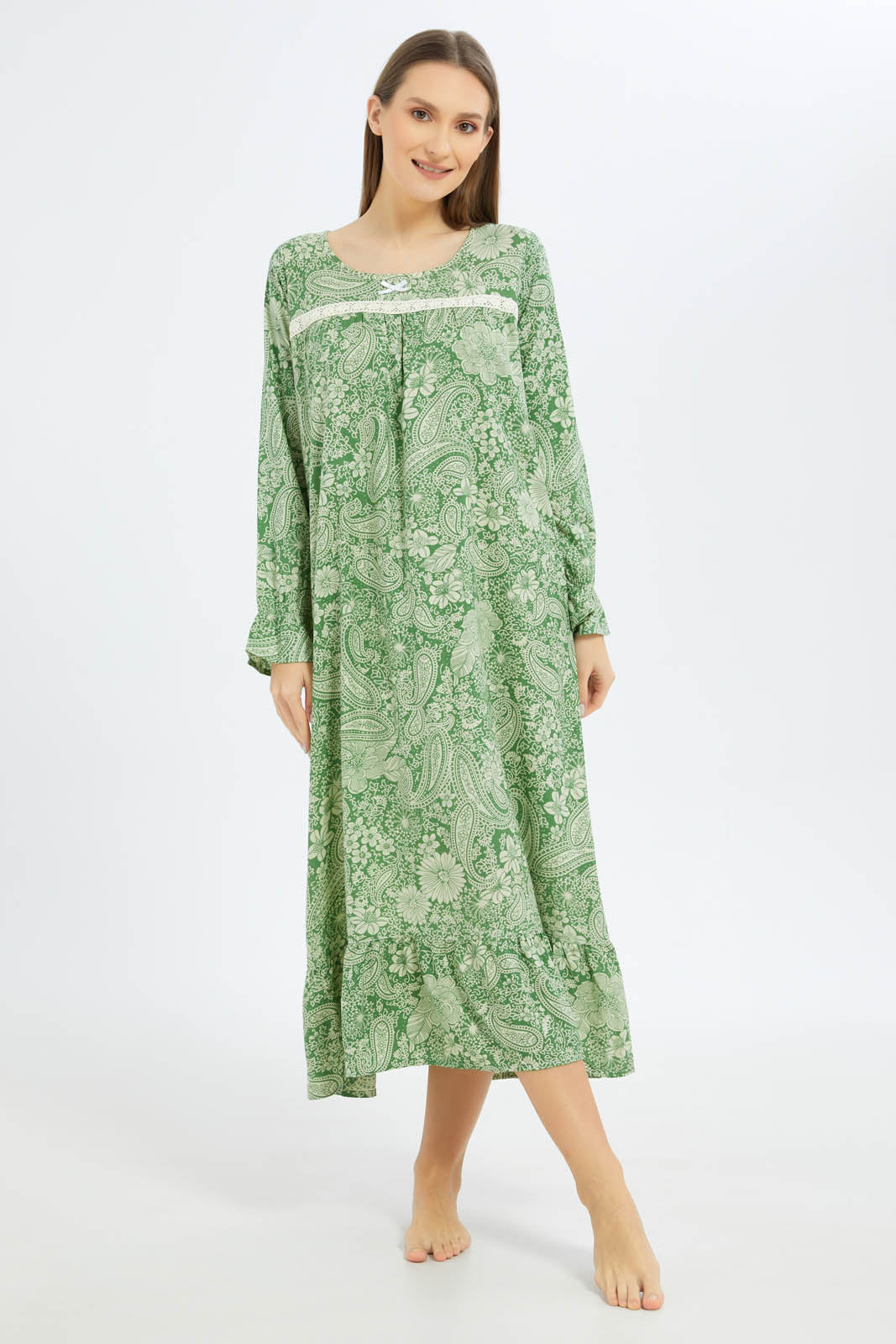 Redtag-Women-Green-Aop-Short-Sleeves-Nightgown-Category:Nightgowns,-Colour:Green,-Deals:New-In,-Dept:Ladieswear,-Filter:Women's-Clothing,-New-In-Women-APL,-Non-Sale,-S23B,-Section:Women,-Women-Nightgowns--