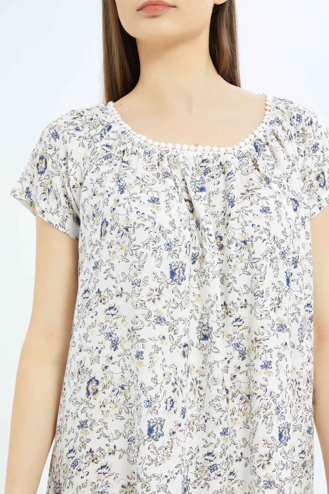 Redtag-Women-White-Aop-Short-Sleeves-Nightgown-Category:Nightgowns,-Colour:White,-Deals:New-In,-Dept:Ladieswear,-Filter:Women's-Clothing,-New-In-Women-APL,-Non-Sale,-S23B,-Section:Women,-Women-Nightgowns--