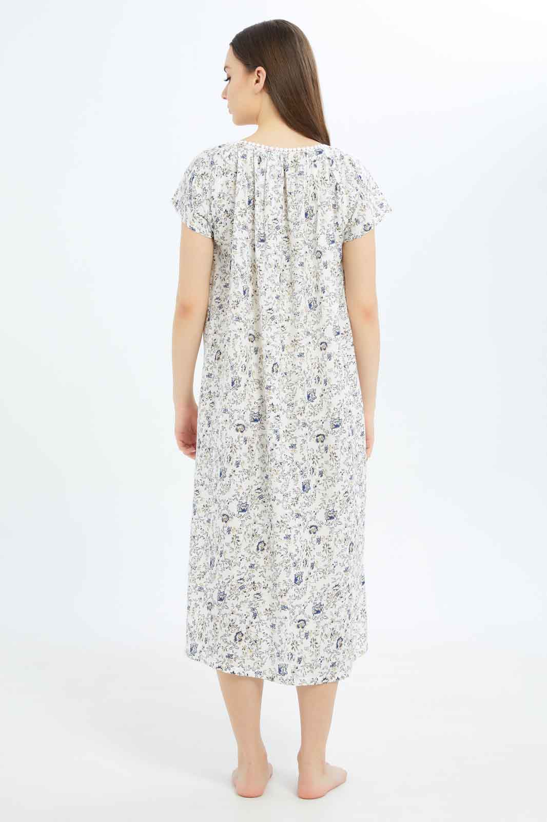 Redtag-Women-White-Aop-Short-Sleeves-Nightgown-Category:Nightgowns,-Colour:White,-Deals:New-In,-Dept:Ladieswear,-Filter:Women's-Clothing,-New-In-Women-APL,-Non-Sale,-S23B,-Section:Women,-Women-Nightgowns--