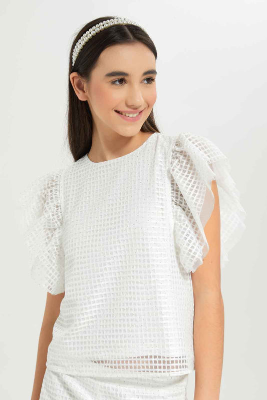 Redtag-Girls-White-Mesh-Top-Category:Blouses,-Colour:White,-Deals:New-In,-Dept:Girls,-EXE,-Filter:Senior-Girls-(8-to-14-Yrs),-GSR-Blouses,-New-In-GSR-APL,-Non-Sale,-S23B,-Section:Girls-(0-to-14Yrs)-Senior-Girls-9 to 14 Years