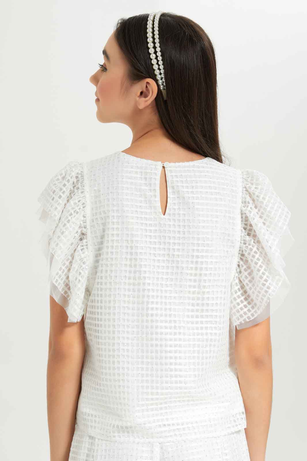 Redtag-Girls-White-Mesh-Top-Category:Blouses,-Colour:White,-Deals:New-In,-Dept:Girls,-EXE,-Filter:Senior-Girls-(8-to-14-Yrs),-GSR-Blouses,-New-In-GSR-APL,-Non-Sale,-S23B,-Section:Girls-(0-to-14Yrs)-Senior-Girls-9 to 14 Years