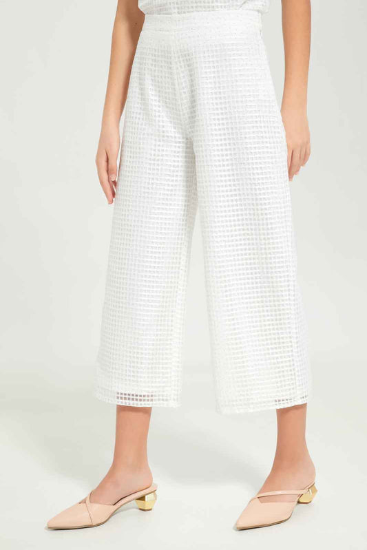 Redtag-Girls-White-Mesh-Culottes-Category:Trousers,-Colour:White,-Deals:New-In,-Dept:Girls,-EXE,-Filter:Senior-Girls-(8-to-14-Yrs),-GSR-Trousers,-New-In-GSR-APL,-Non-Sale,-S23B,-Section:Girls-(0-to-14Yrs)-Senior-Girls-9 to 14 Years