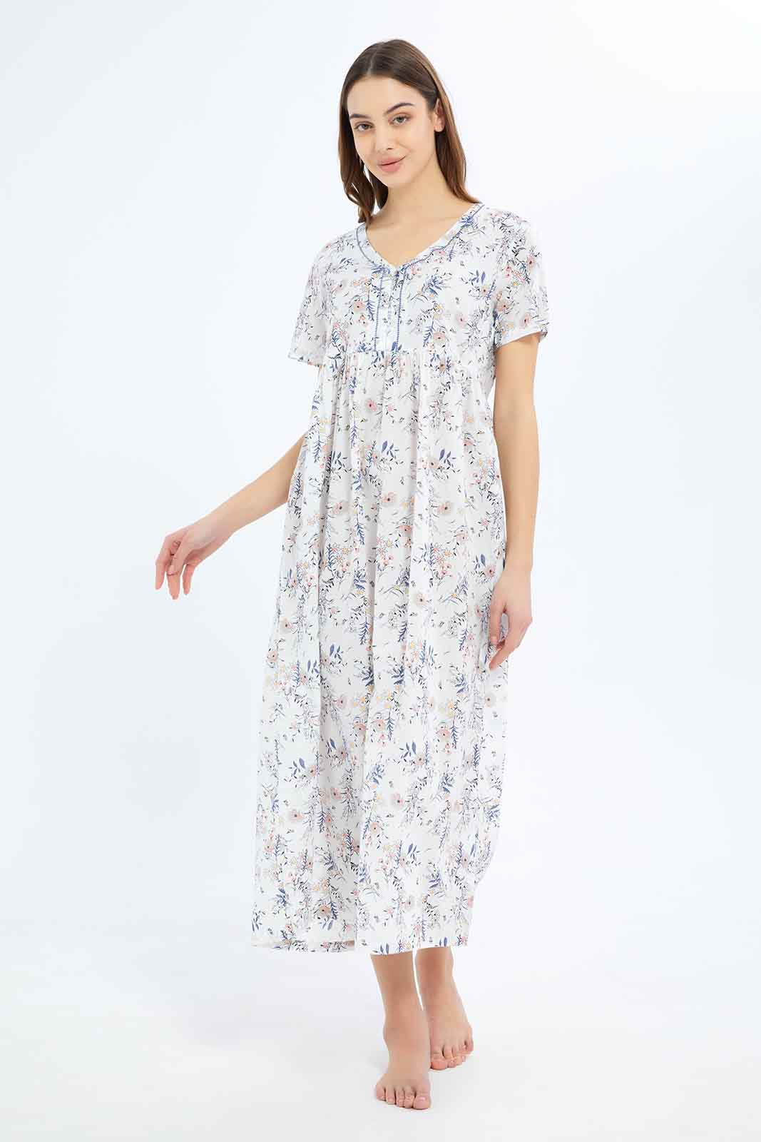 Redtag-Women-White-Aop-Short-Sleeves-Nightgown-Category:Nightgowns,-Colour:White,-Deals:New-In,-Dept:Ladieswear,-Filter:Women's-Clothing,-New-In-Women-APL,-Non-Sale,-S23B,-Section:Women,-Women-Nightgowns--