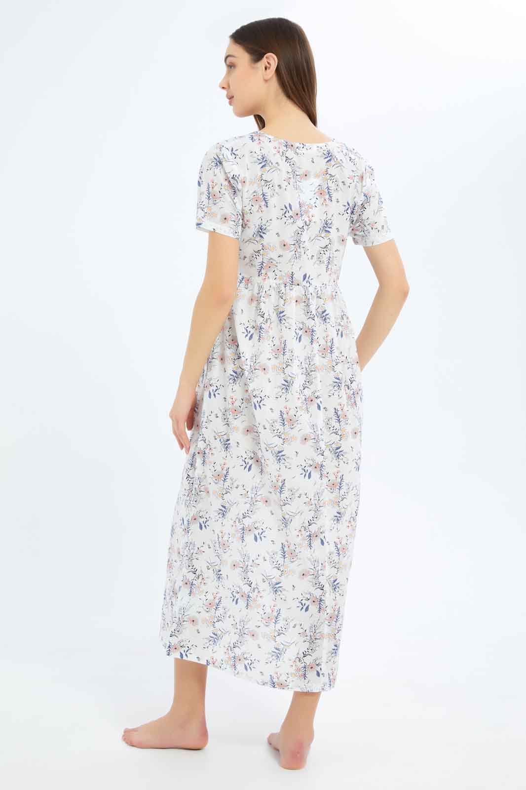 Redtag-Women-White-Aop-Short-Sleeves-Nightgown-Category:Nightgowns,-Colour:White,-Deals:New-In,-Dept:Ladieswear,-Filter:Women's-Clothing,-New-In-Women-APL,-Non-Sale,-S23B,-Section:Women,-Women-Nightgowns--