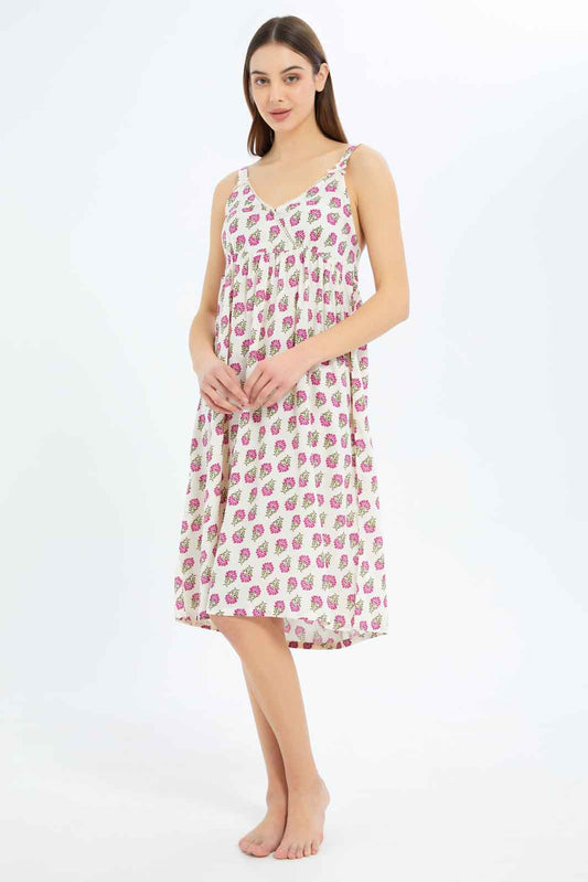 Redtag-Women-Fuchsia-Aop-Sleevesless-Nightgown-Category:Nightgowns,-Colour:Assorted,-Deals:New-In,-Dept:Ladieswear,-Filter:Women's-Clothing,-New-In-Women-APL,-Non-Sale,-S23B,-Section:Women,-Women-Nightgowns--