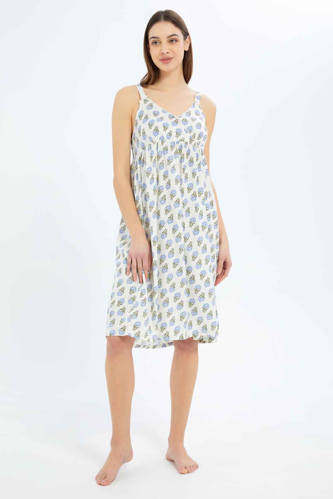 Redtag-Women-Blue-Aop-Sleevesless-Nightgown-Category:Nightgowns,-Colour:Assorted,-Deals:New-In,-Dept:Ladieswear,-Filter:Women's-Clothing,-New-In-Women-APL,-Non-Sale,-S23B,-Section:Women,-Women-Nightgowns--