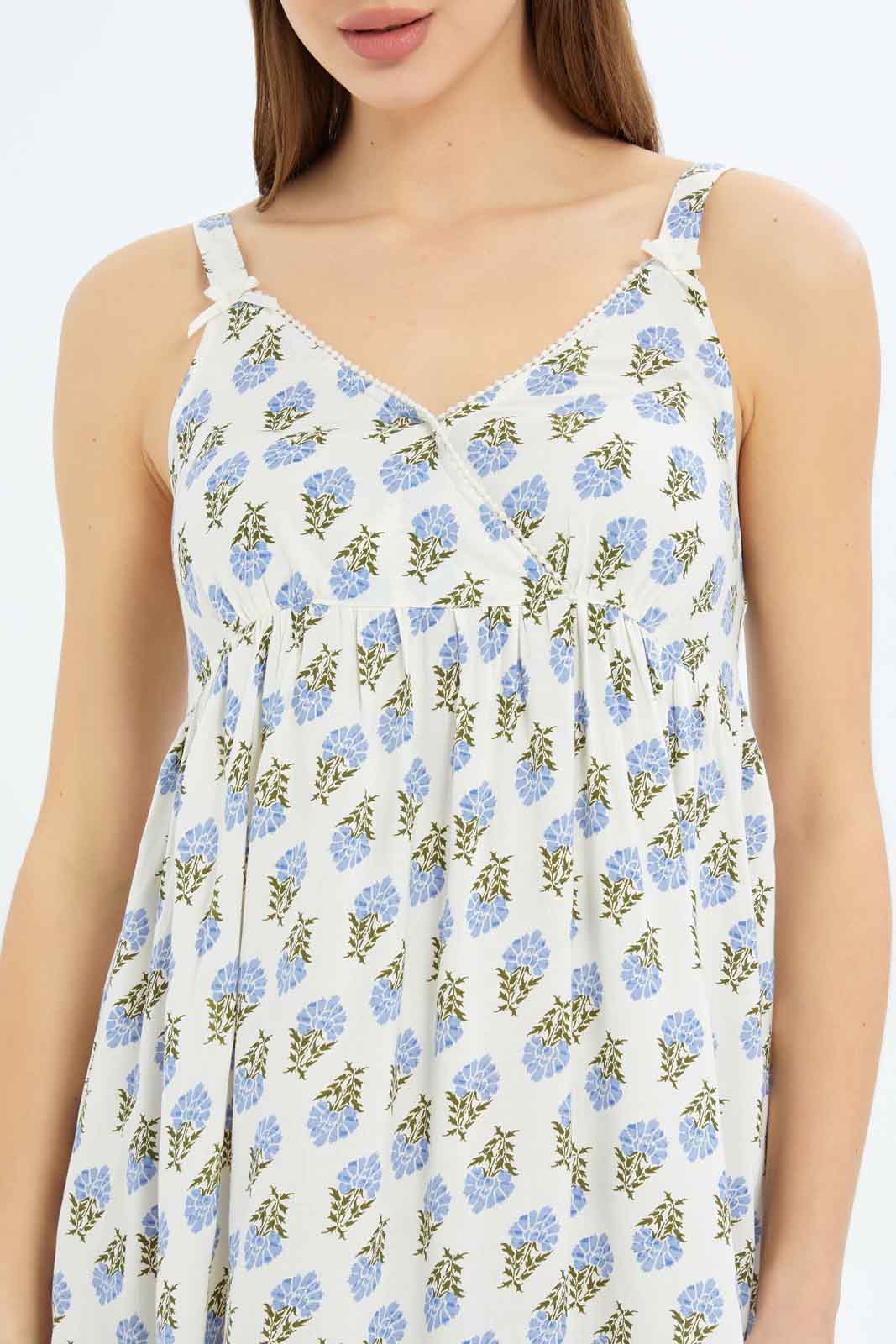 Redtag-Women-Blue-Aop-Sleevesless-Nightgown-Category:Nightgowns,-Colour:Assorted,-Deals:New-In,-Dept:Ladieswear,-Filter:Women's-Clothing,-New-In-Women-APL,-Non-Sale,-S23B,-Section:Women,-Women-Nightgowns--