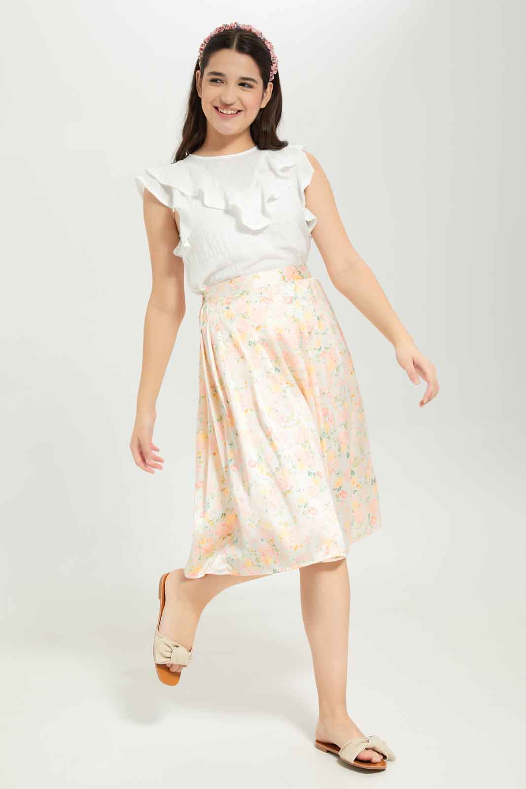 Redtag-Girls-Beige-Pleated-Skirts-Category:Skirts,-Colour:Beige,-Deals:New-In,-Dept:Girls,-Filter:Senior-Girls-(8-to-14-Yrs),-GSR-Skirts,-New-In-GSR-APL,-Non-Sale,-S23B,-Section:Girls-(0-to-14Yrs)-Senior-Girls-9 to 14 Years