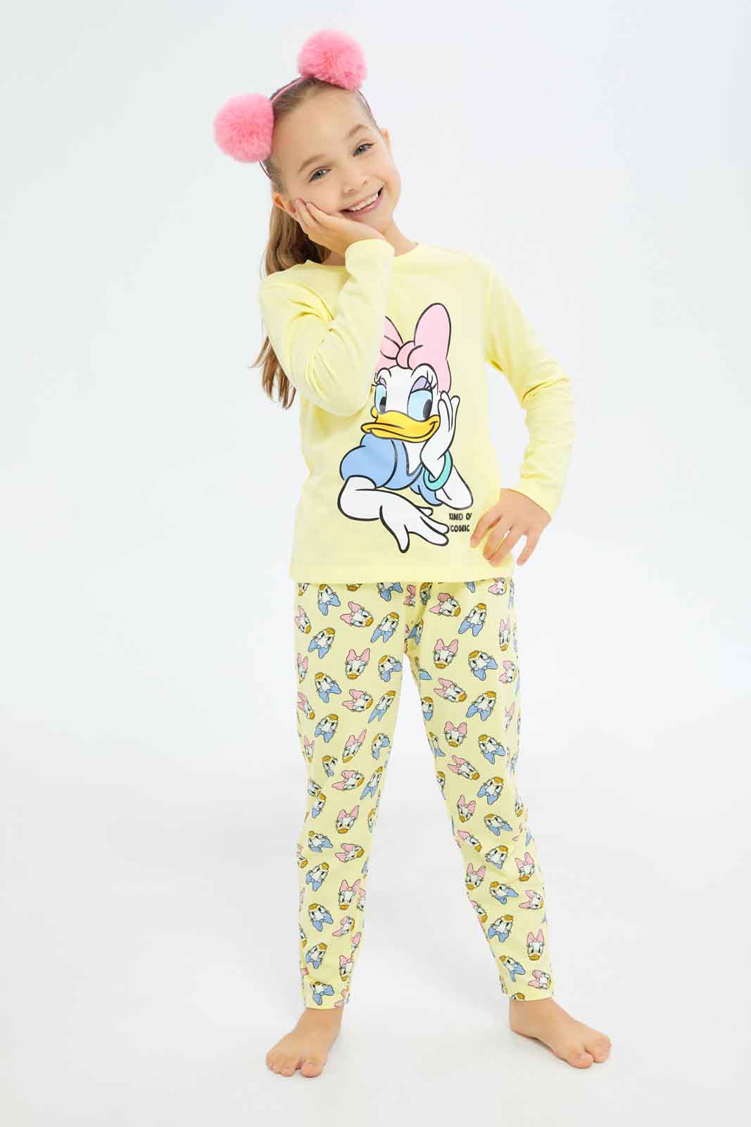 Redtag-Girls-Beige-Daisy-Duck-Pj-Set-Category:Pyjama-Sets,-Colour:Beige,-Deals:New-In,-Dept:Girls,-Filter:Girls-(2-to-8-Yrs),-GIR-Pyjama-Sets,-New-In-GIR-APL,-Non-Sale,-S23A,-Section:Girls-(0-to-14Yrs)-Girls-2 to 8 Years