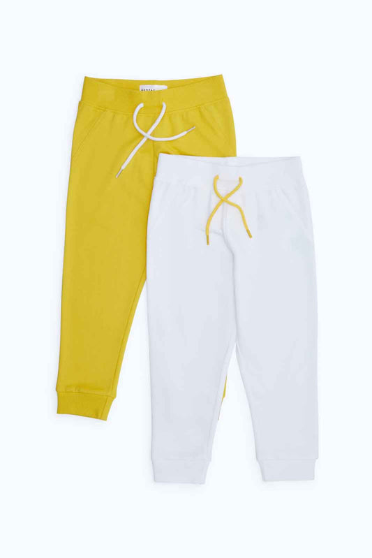 Redtag-Boys-White-And-Mustard-Solid-2-Pack-Track-Category:Joggers,-Colour:Mustard,-Deals:New-In,-Dept:Boys,-Filter:Infant-Boys-(3-to-24-Mths),-INB-Joggers,-New-In-INB-APL,-Non-Sale,-S23B,-Section:Boys-(0-to-14Yrs)-Infant-Boys-3 to 24 Months