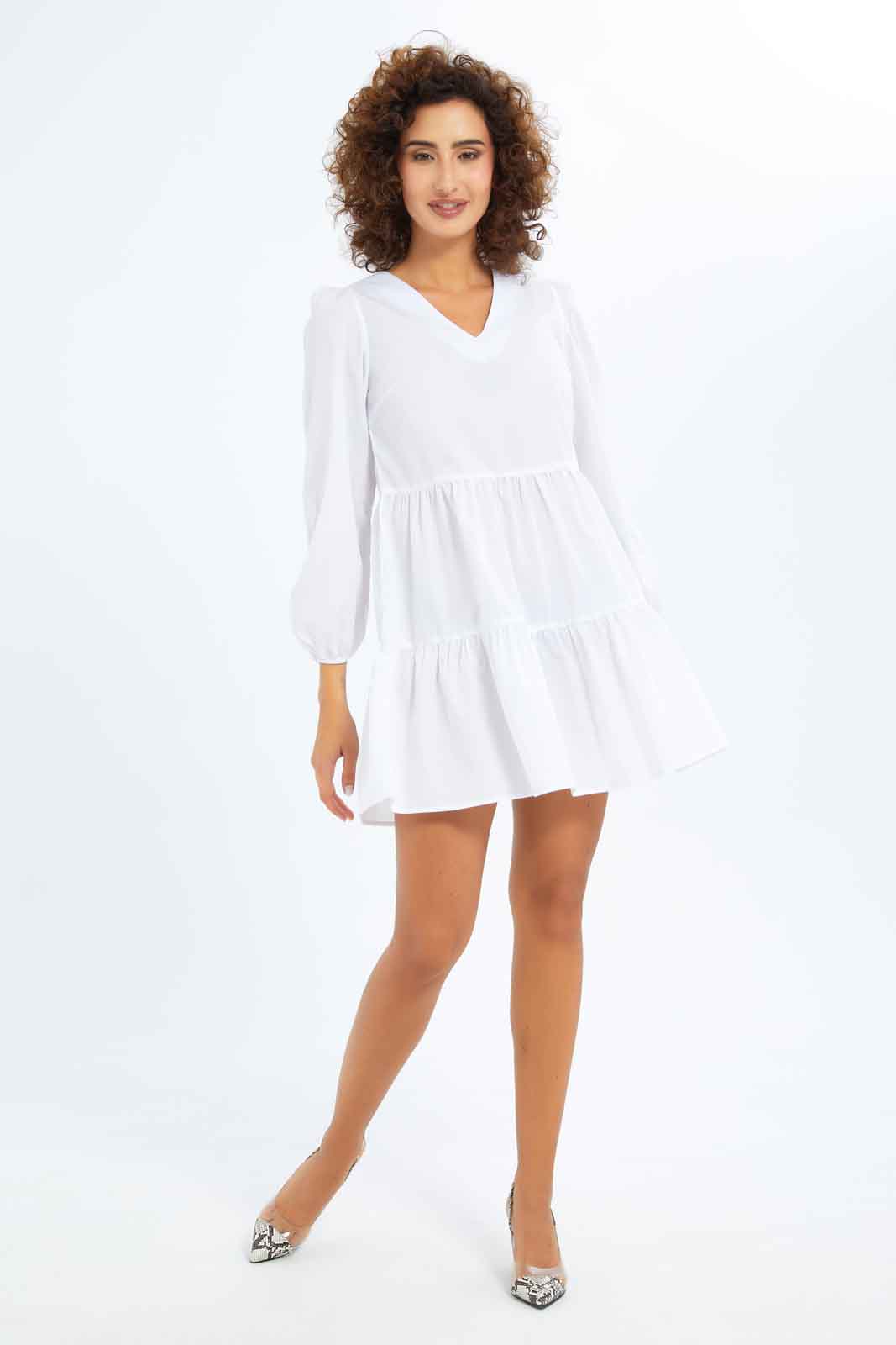 Redtag-Women-V-Neck-Poplin-Dress-Category:Dresses,-Colour:White,-Deals:New-In,-Dept:Ladieswear,-Filter:Women's-Clothing,-New-In-Women-APL,-Non-Sale,-S23B,-Section:Women,-Women-Dresses-Women's-
