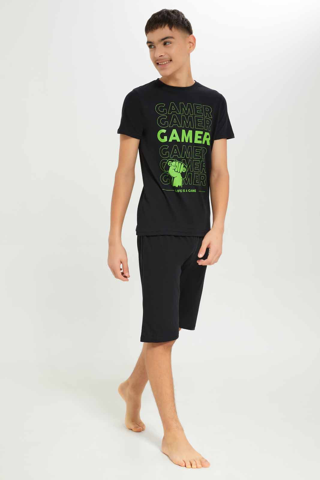 Redtag-Boys-Black-Gamer-Nightsuit-BSR-Pyjama-Sets,-Category:Pyjama-Sets,-Colour:Black,-Deals:New-In,-Dept:Boys,-Filter:Senior-Boys-(8-to-14-Yrs),-New-In-BSR-APL,-Non-Sale,-S23B,-Section:Boys-(0-to-14Yrs)-Senior-Boys-9 to 14 Years