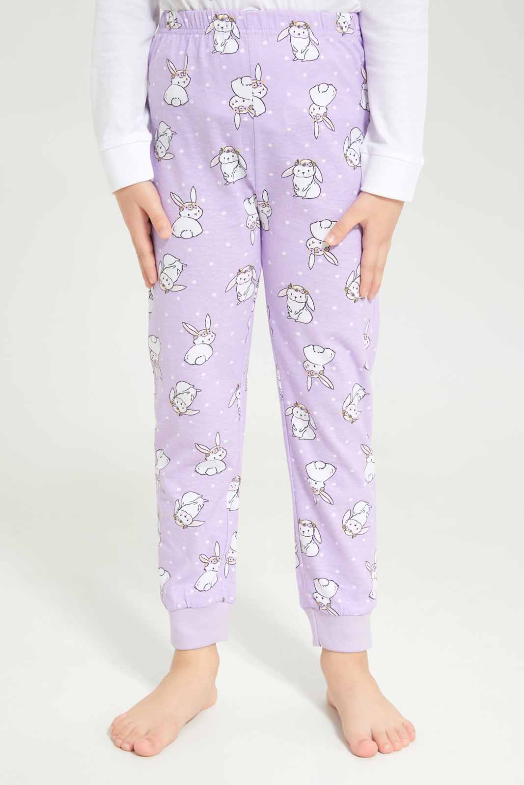 Redtag-Girls-White-Bunny-Print-Pj-Set-Category:Pyjama-Sets,-Colour:White,-Deals:New-In,-Dept:Girls,-Filter:Girls-(2-to-8-Yrs),-GIR-Pyjama-Sets,-New-In-GIR-APL,-Non-Sale,-S23A,-Section:Girls-(0-to-14Yrs)-Girls-