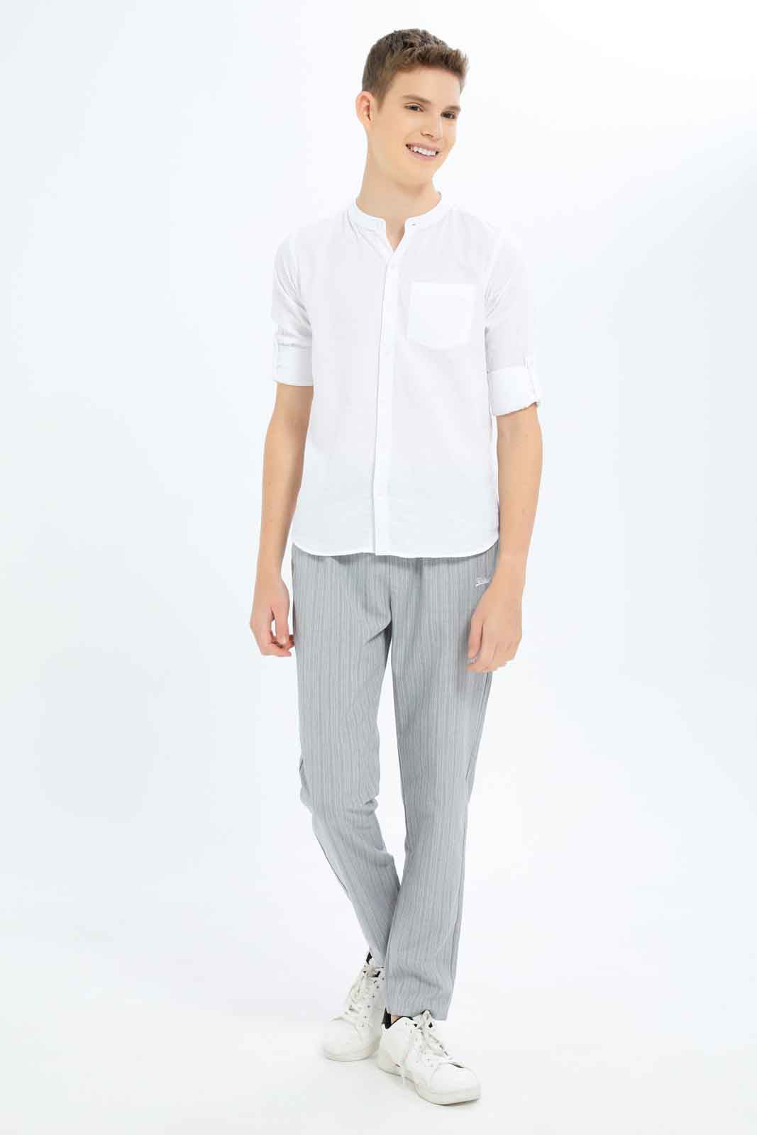 Redtag-Boys-Grey-Stripe-Pull-On-Casual-Trouser-BSR-Trousers,-Category:Trousers,-Colour:Grey,-Deals:New-In,-Dept:Boys,-Filter:Senior-Boys-(8-to-14-Yrs),-New-In-BSR-APL,-Non-Sale,-S23B,-Section:Boys-(0-to-14Yrs)-Senior-Boys-9 to 14 Years