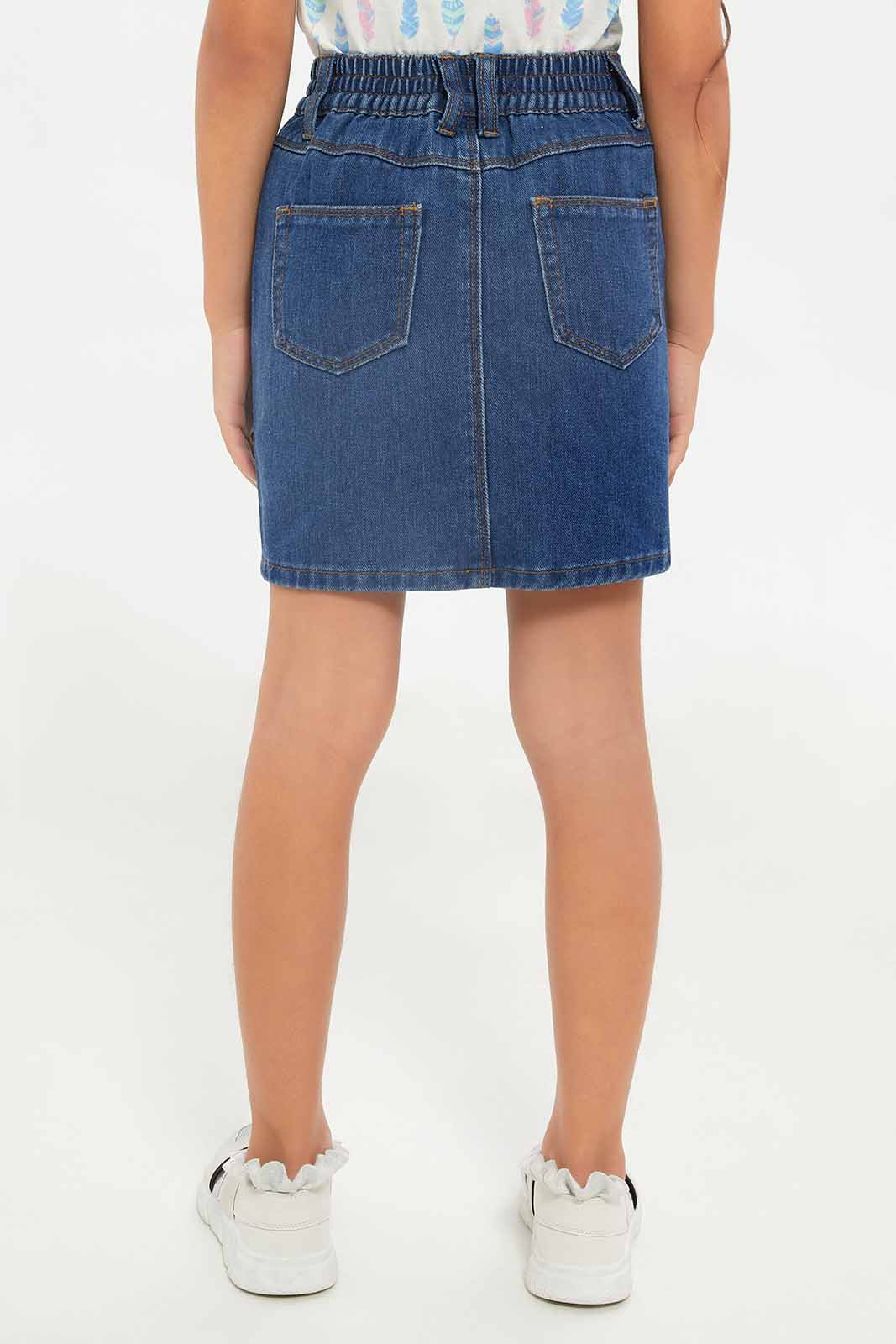 Redtag-Girls-Denim-Skirt---Blue-Category:Skirts,-Colour:Blue,-Deals:New-In,-Dept:Girls,-Filter:Girls-(2-to-8-Yrs),-GIR-Skirts,-New-In-GIR-APL,-Non-Sale,-S23B,-Section:Girls-(0-to-14Yrs)-Girls-2 to 8 Years