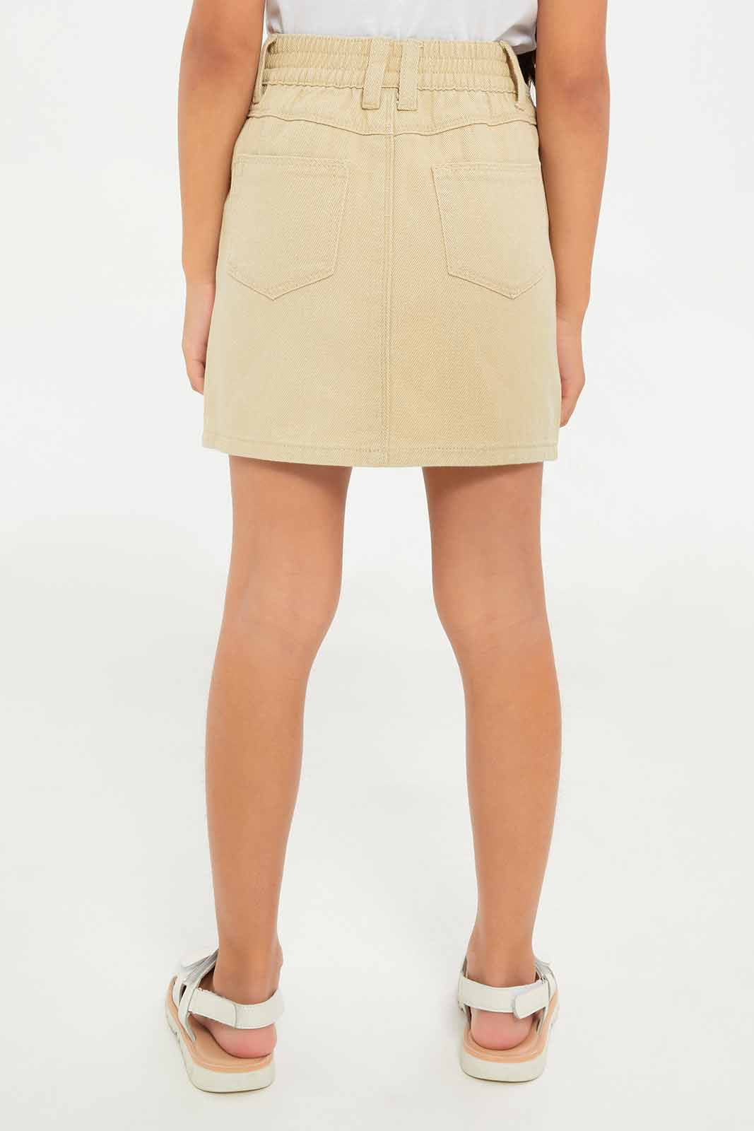 Redtag-Girls-Denim-Skirt---Stone-Category:Skirts,-Colour:Sand,-Deals:New-In,-Dept:Girls,-Filter:Girls-(2-to-8-Yrs),-GIR-Skirts,-New-In-GIR-APL,-Non-Sale,-S23B,-Section:Girls-(0-to-14Yrs)-Girls-2 to 8 Years