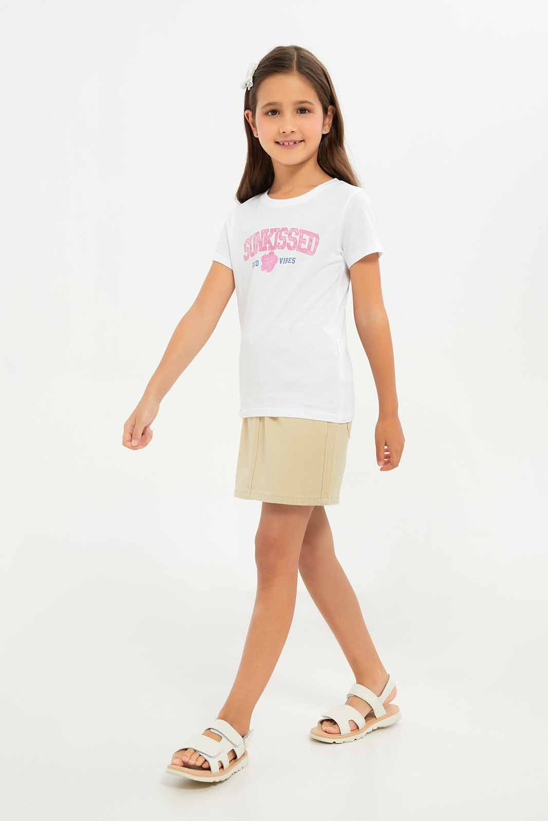 Redtag-Girls-Denim-Skirt---Stone-Category:Skirts,-Colour:Sand,-Deals:New-In,-Dept:Girls,-Filter:Girls-(2-to-8-Yrs),-GIR-Skirts,-New-In-GIR-APL,-Non-Sale,-S23B,-Section:Girls-(0-to-14Yrs)-Girls-2 to 8 Years