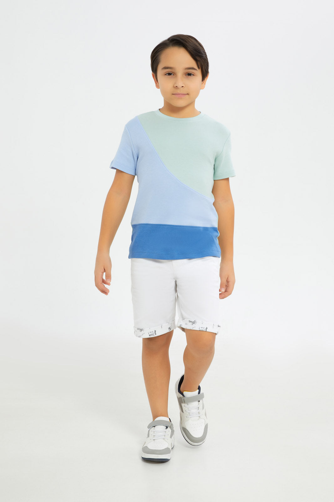 Redtag-Boys-Blue-Cut-And-Sew-Short-Sleeve-T-Shirt-BOY-T-Shirts,-Category:T-Shirts,-CHA,-Colour:Blue,-Deals:New-In,-Dept:Boys,-Filter:Boys-(2-to-8-Yrs),-H1:KWR,-H2:BOY,-H3:TSH,-H4:TSH,-New-In-BOY-APL,-Non-Sale,-RMD,-S23B,-Season:S23D,-Section:Boys-(0-to-14Yrs)-Boys-2 to 8 Years