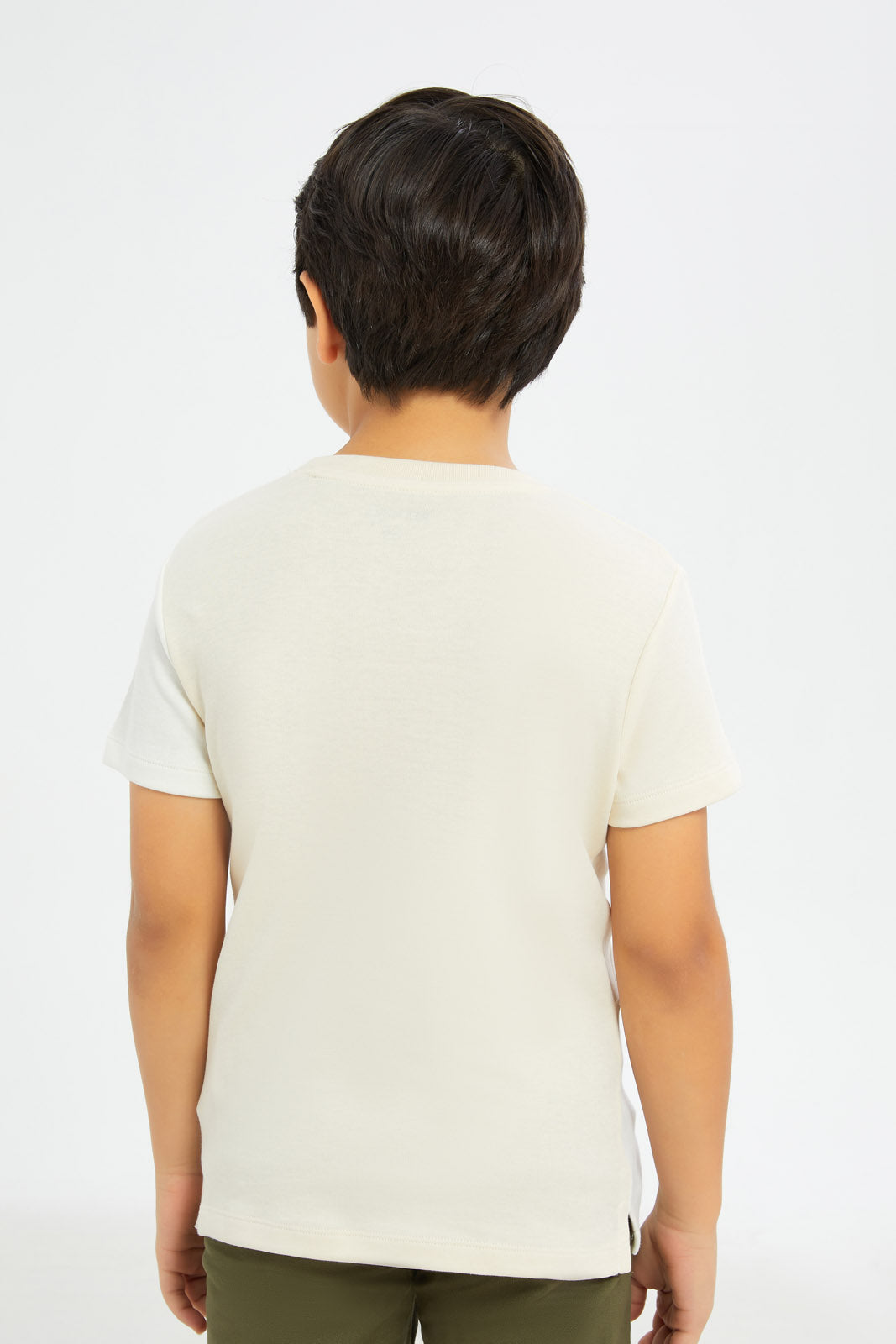 Redtag-Boys-Beige-Cut-And-Sew-Short-Sleeve-T-Shirt-BOY-T-Shirts,-Category:T-Shirts,-CHA,-Colour:Beige,-Deals:New-In,-Dept:Boys,-Filter:Boys-(2-to-8-Yrs),-H1:KWR,-H2:BOY,-H3:TSH,-H4:TSH,-New-In-BOY-APL,-Non-Sale,-RMD,-S23B,-Season:S23D,-Section:Boys-(0-to-14Yrs)-Boys-2 to 8 Years