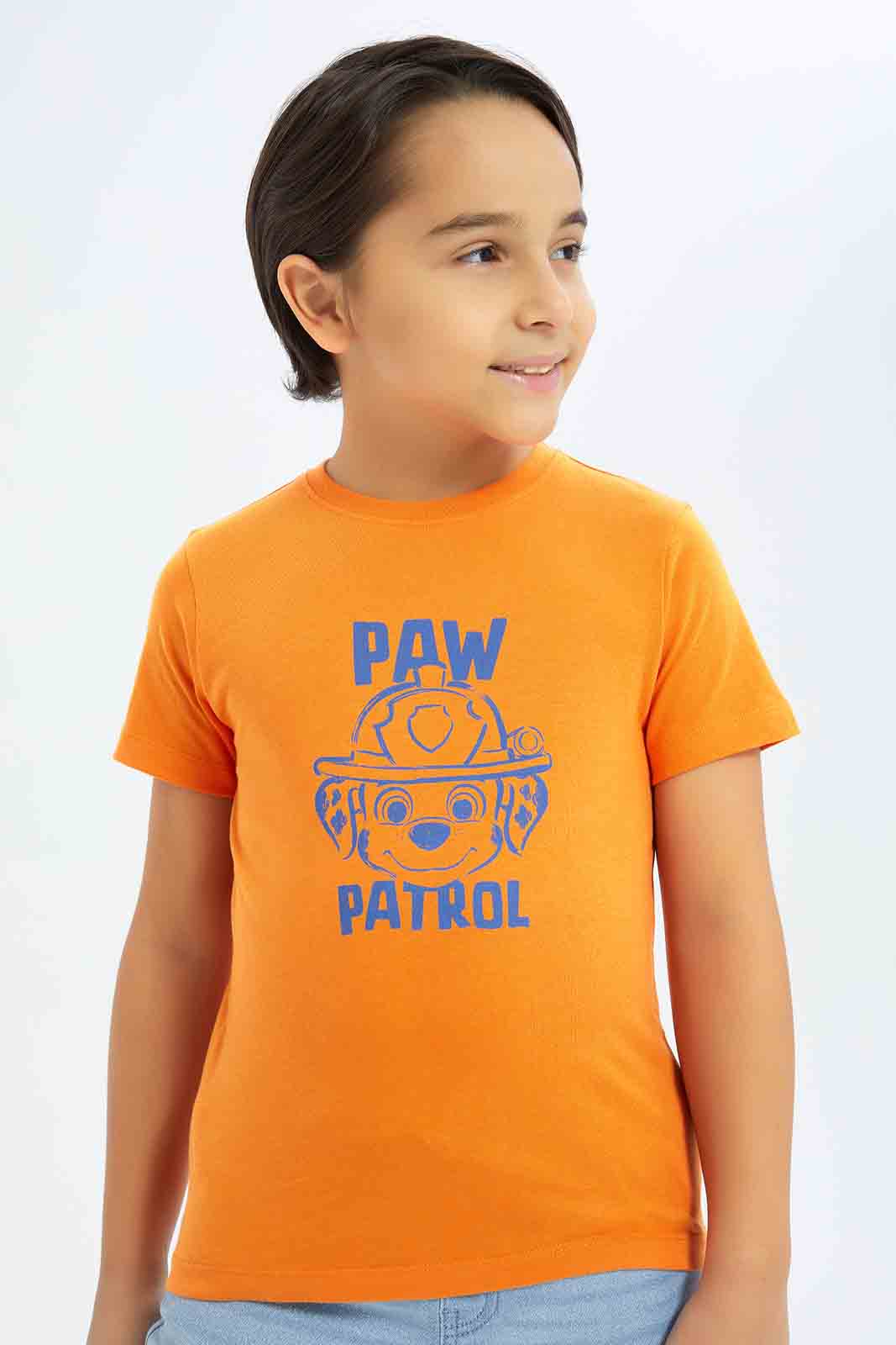 Redtag-Boys-Orange-Paw-Patrol-Short-Sleeve-T-Shirt-BOY-T-Shirts,-Category:T-Shirts,-CHA,-Colour:Orange,-Deals:New-In,-Dept:Boys,-Filter:Boys-(2-to-8-Yrs),-New-In-BOY-APL,-Non-Sale,-S23B,-Section:Boys-(0-to-14Yrs)-Boys-2 to 8 Years