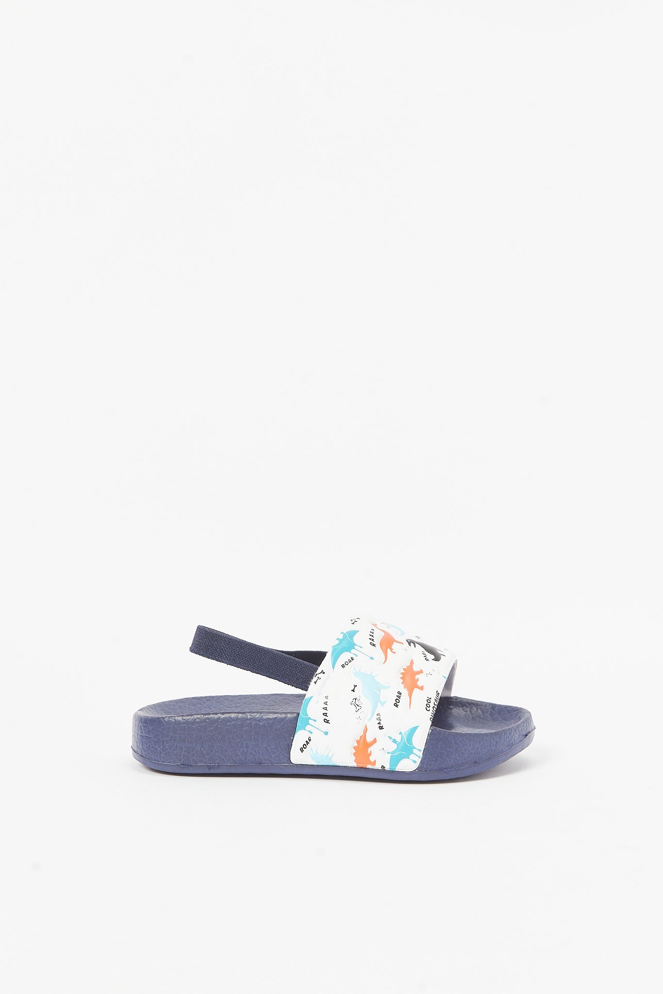 Redtag-Blue-Dinosaur-Print-Slide-With-Blackstrap-BOY-Flip-Flops,-Category:Shoes,-CHR,-Colour:Blue,-Deals:New-In,-Filter:Boys-Footwear-(3-to-5-Yrs),-New-In-BOY-FOO,-Non-Sale,-S23B,-Section:Boys-(0-to-14Yrs)-Boys-3 to 5 Years