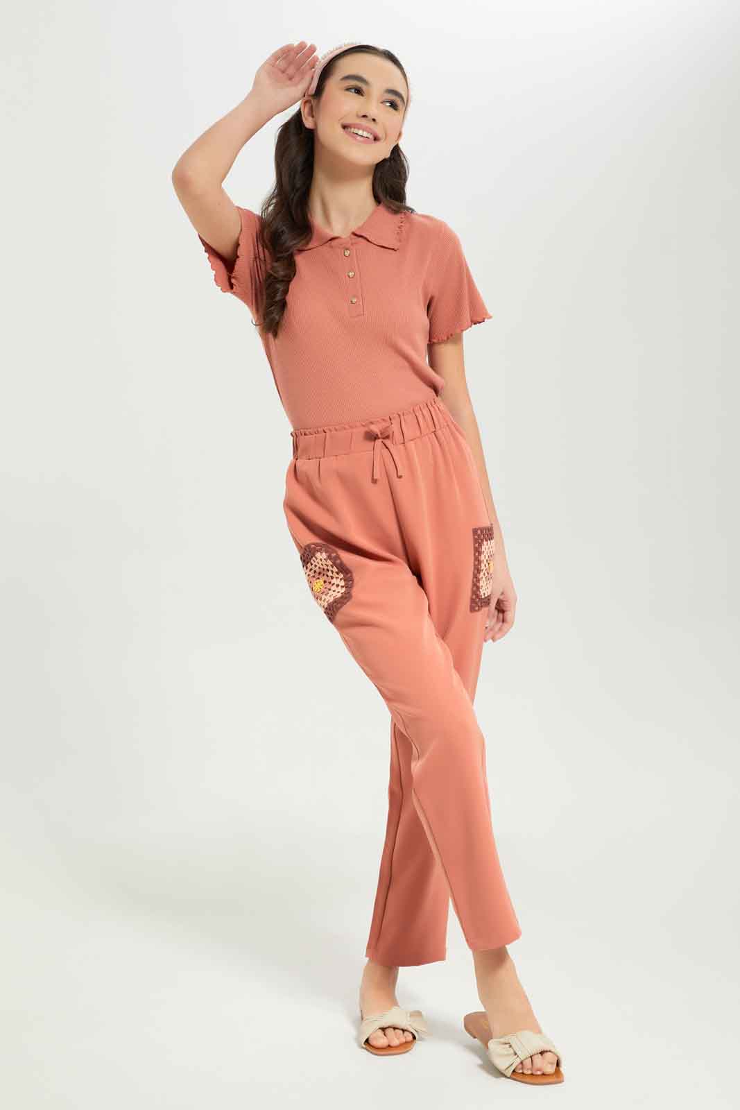 Redtag-Girls-Rust-Harem-Pants-Category:Trousers,-Colour:Orange,-Deals:New-In,-Dept:Girls,-Filter:Senior-Girls-(8-to-14-Yrs),-GSR-Trousers,-New-In-GSR-APL,-Non-Sale,-S23B,-Section:Girls-(0-to-14Yrs)-Senior-Girls-9 to 14 Years