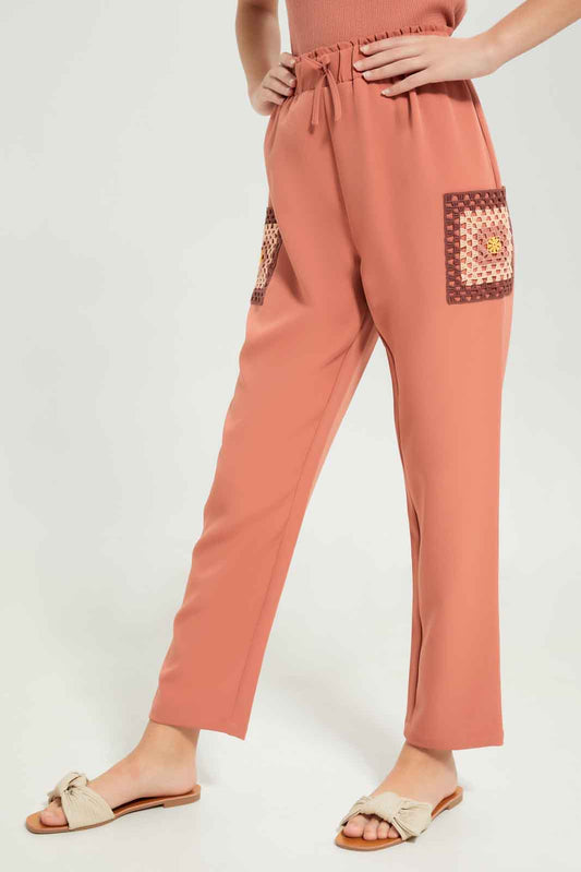 Redtag-Girls-Rust-Harem-Pants-Category:Trousers,-Colour:Orange,-Deals:New-In,-Dept:Girls,-Filter:Senior-Girls-(8-to-14-Yrs),-GSR-Trousers,-New-In-GSR-APL,-Non-Sale,-S23B,-Section:Girls-(0-to-14Yrs)-Senior-Girls-9 to 14 Years