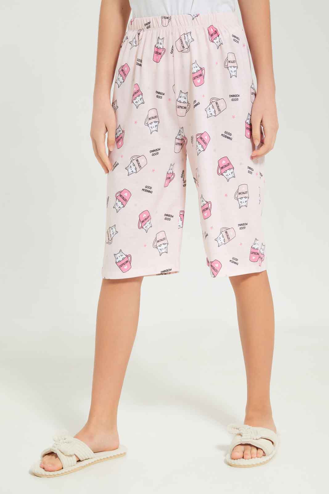 Redtag-Girls-White-Cat-Basic-Pj-Set-Category:Pyjama-Sets,-Colour:White,-Deals:New-In,-Dept:Girls,-Filter:Senior-Girls-(8-to-14-Yrs),-GSR-Pyjama-Sets,-New-In-GSR-APL,-Non-Sale,-S23B,-Section:Girls-(0-to-14Yrs)-Senior-Girls-9 to 14 Years