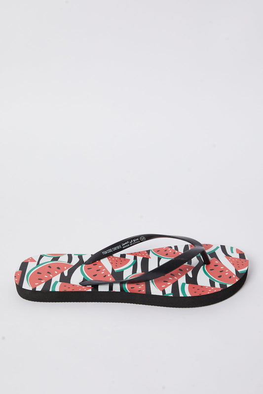 Redtag-Black-Watermelon-Print-Flip-Flop-Category:Shoes,-Colour:Black,-Deals:New-In,-Filter:Women's-Footwear,-N/A,-New-In-Women-FOO,-Non-Sale,-S23B,-Section:Women,-Women-Flip-Flops-Women's-