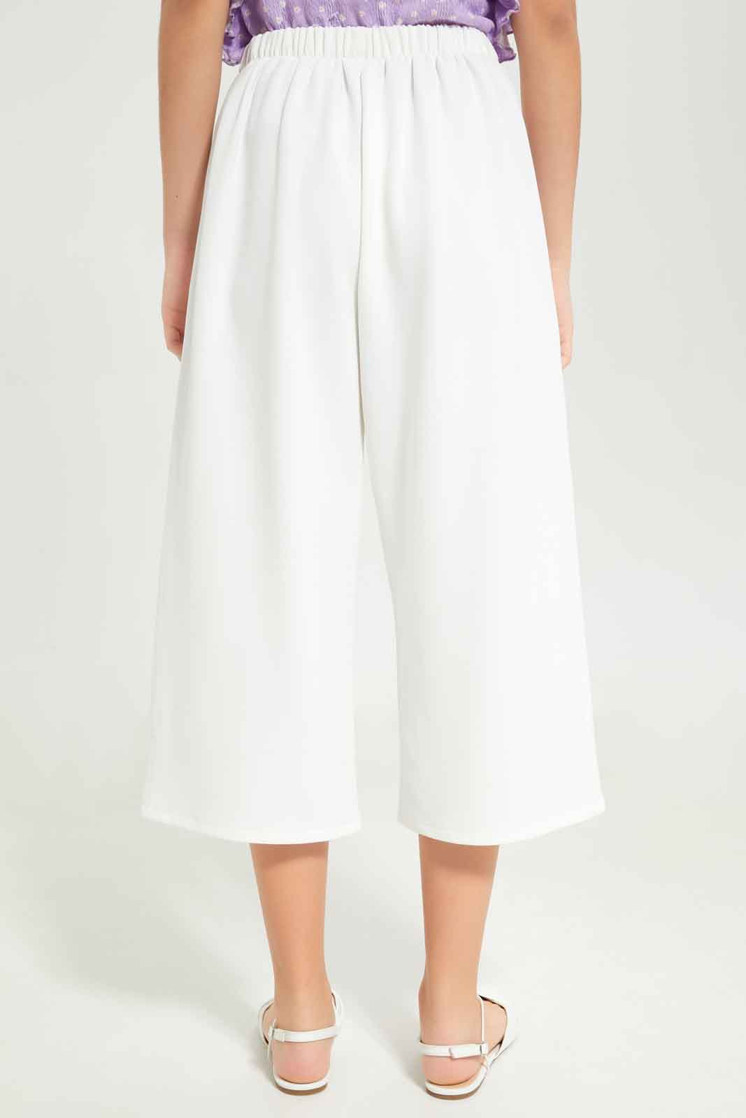 Redtag-Girls-White-Culottes-W/-Silver-Buttons-Category:Trousers,-Colour:White,-Deals:New-In,-Dept:Girls,-Filter:Senior-Girls-(8-to-14-Yrs),-GSR-Trousers,-New-In-GSR-APL,-Non-Sale,-S23B,-Section:Girls-(0-to-14Yrs)-Senior-Girls-9 to 14 Years