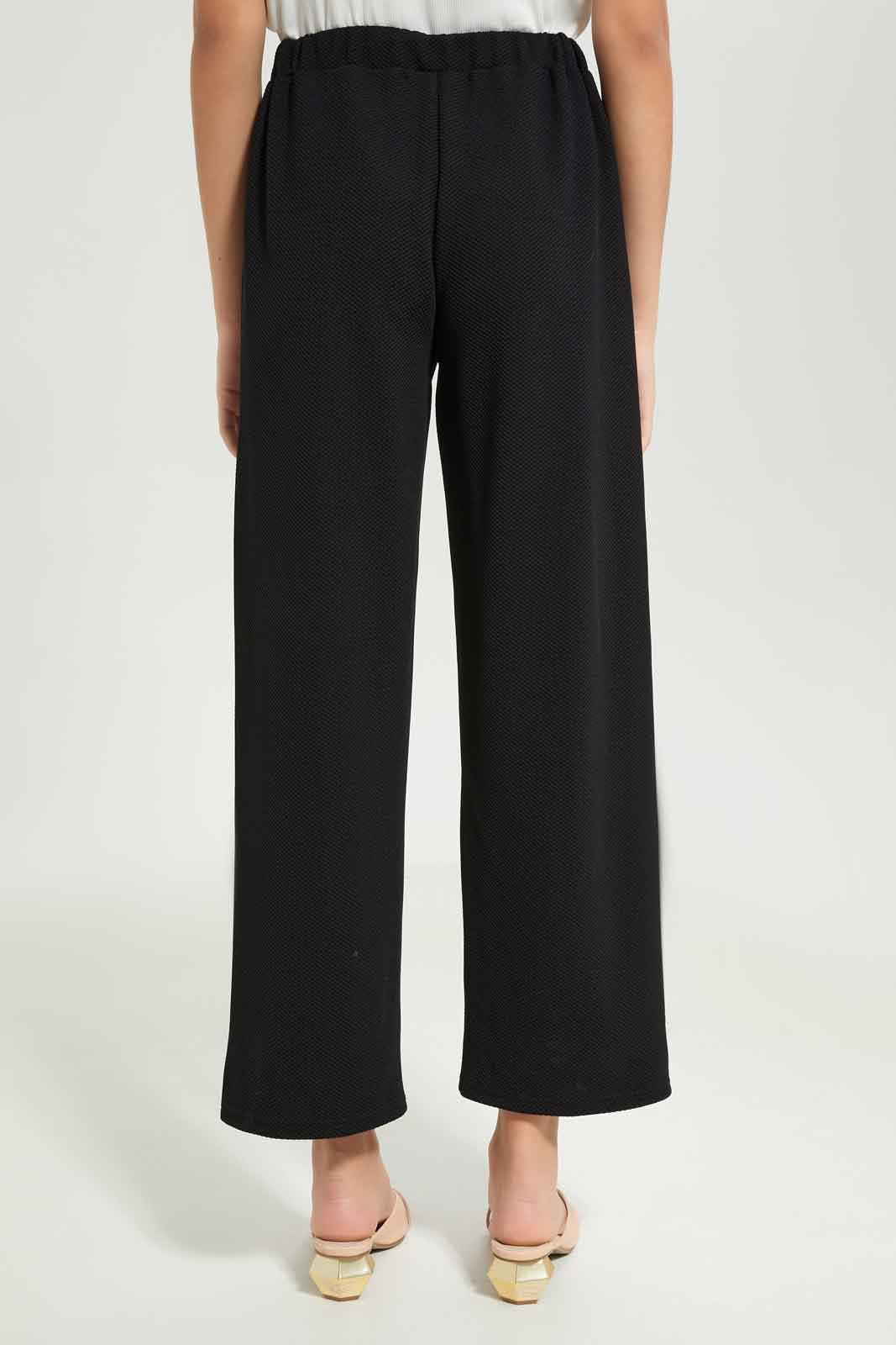 Redtag-Girls-Black-Jacquard-Culottes-Category:Trousers,-Colour:Black,-Deals:New-In,-Dept:Girls,-Filter:Senior-Girls-(8-to-14-Yrs),-GSR-Trousers,-New-In-GSR-APL,-Non-Sale,-S23B,-Section:Girls-(0-to-14Yrs)-Senior-Girls-9 to 14 Years