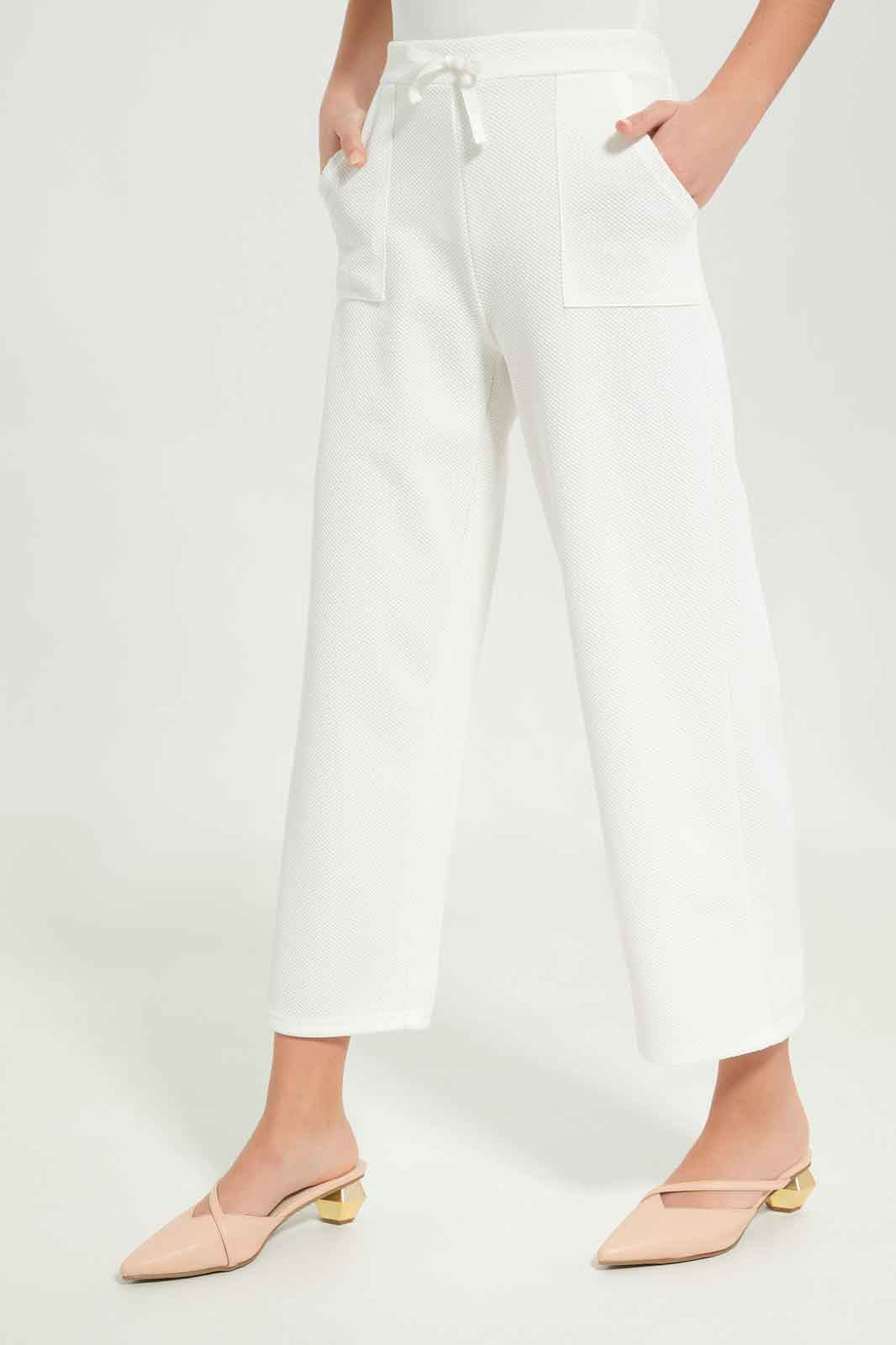 Redtag-Girls-White-Jacquard-Culottes-Category:Trousers,-Colour:White,-Deals:New-In,-Dept:Girls,-Filter:Senior-Girls-(8-to-14-Yrs),-GSR-Trousers,-New-In-GSR-APL,-Non-Sale,-S23B,-Section:Girls-(0-to-14Yrs)-Senior-Girls-9 to 14 Years