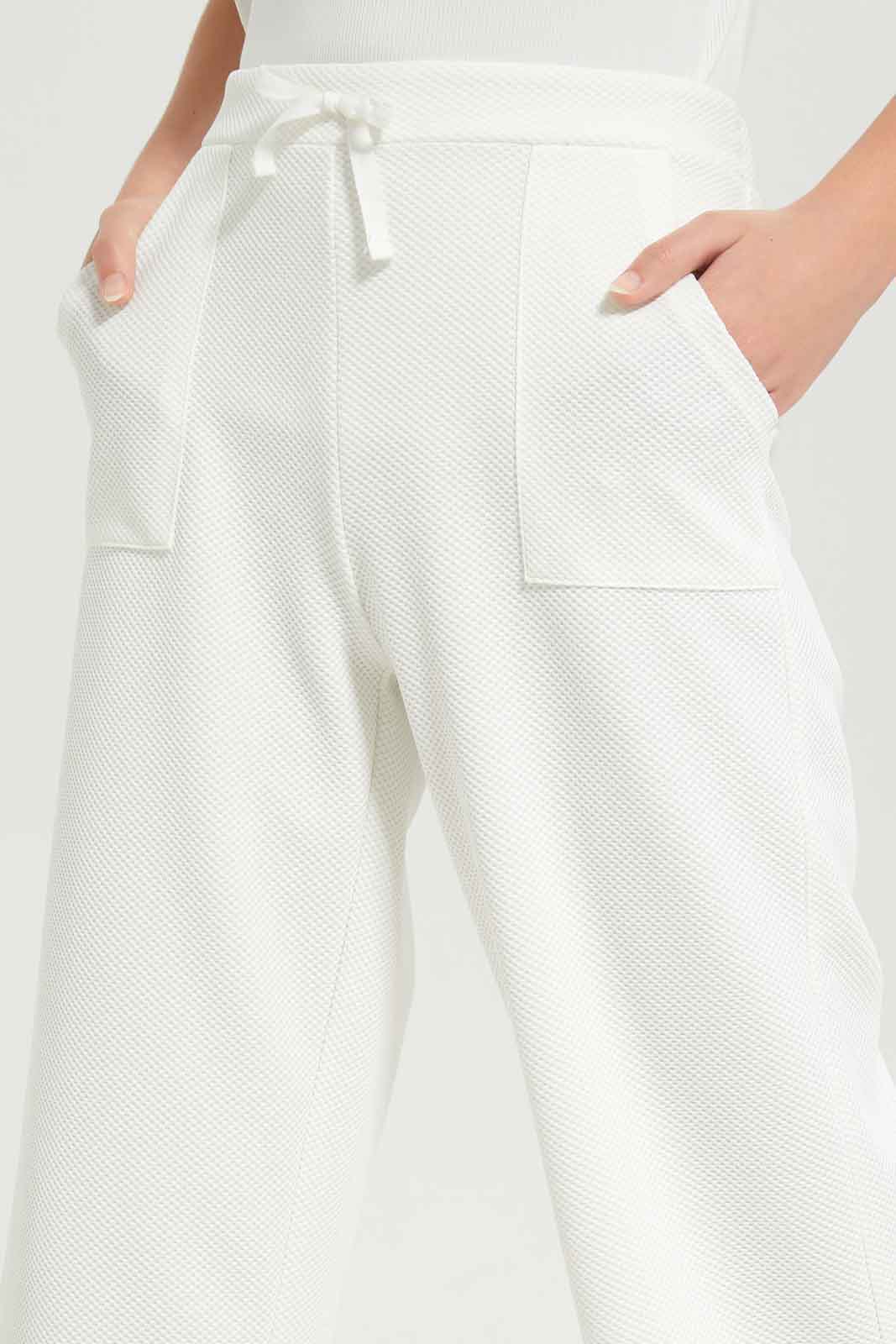 Redtag-Girls-White-Jacquard-Culottes-Category:Trousers,-Colour:White,-Deals:New-In,-Dept:Girls,-Filter:Senior-Girls-(8-to-14-Yrs),-GSR-Trousers,-New-In-GSR-APL,-Non-Sale,-S23B,-Section:Girls-(0-to-14Yrs)-Senior-Girls-9 to 14 Years