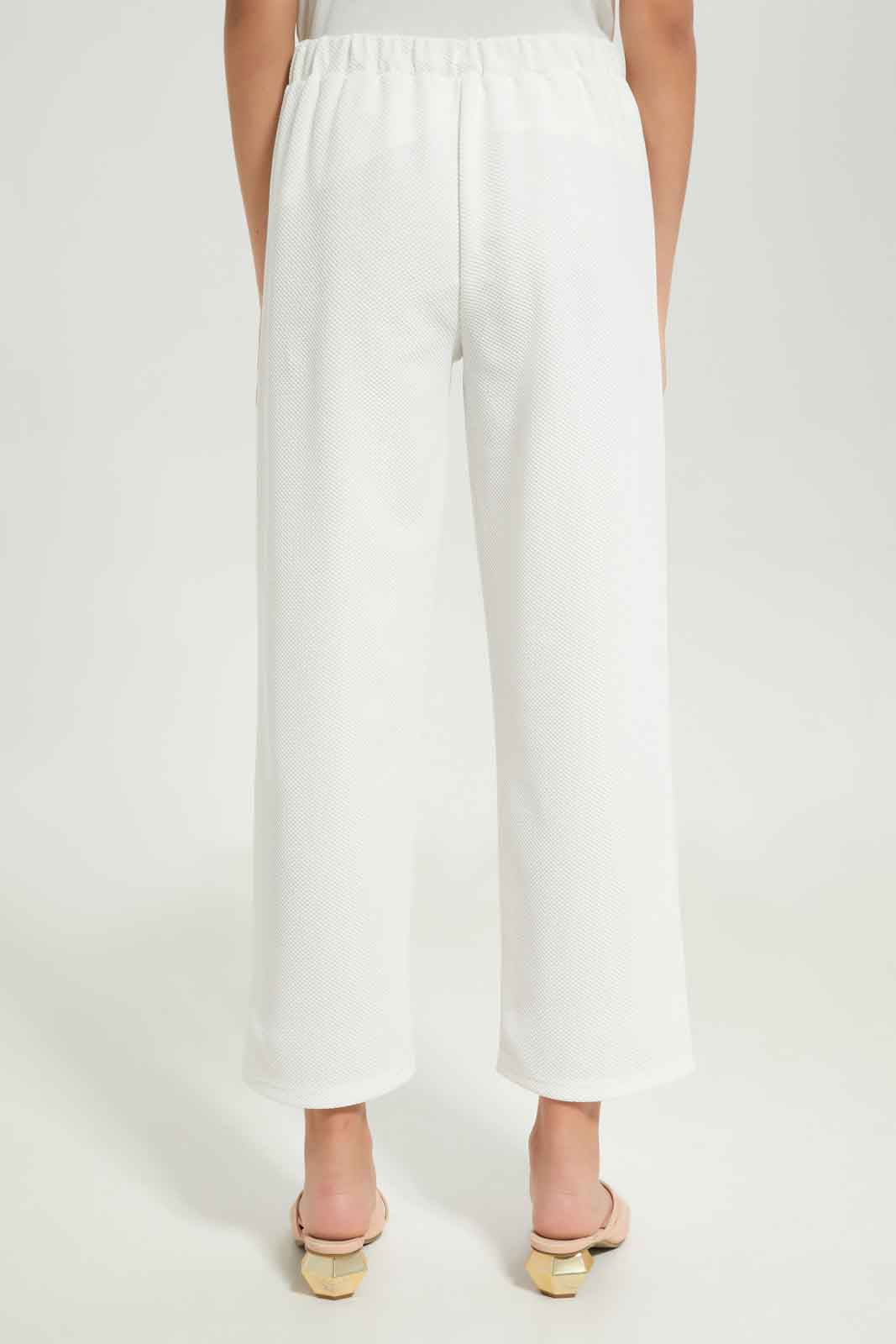 Redtag-Girls-White-Jacquard-Culottes-Category:Trousers,-Colour:White,-Deals:New-In,-Dept:Girls,-Filter:Senior-Girls-(8-to-14-Yrs),-GSR-Trousers,-New-In-GSR-APL,-Non-Sale,-S23B,-Section:Girls-(0-to-14Yrs)-Senior-Girls-9 to 14 Years