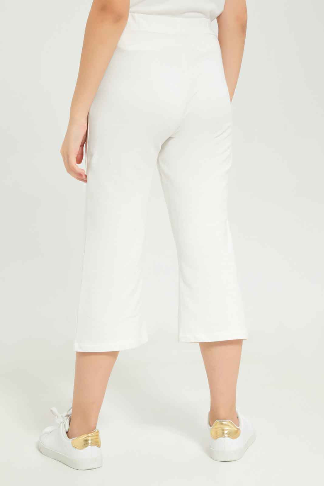 Redtag-Girls-White-Cullottes-Category:Joggers,-Colour:White,-Deals:New-In,-Dept:Girls,-Filter:Senior-Girls-(8-to-14-Yrs),-GSR-Joggers,-New-In-GSR-APL,-Non-Sale,-S23B,-Section:Girls-(0-to-14Yrs)-Senior-Girls-9 to 14 Years