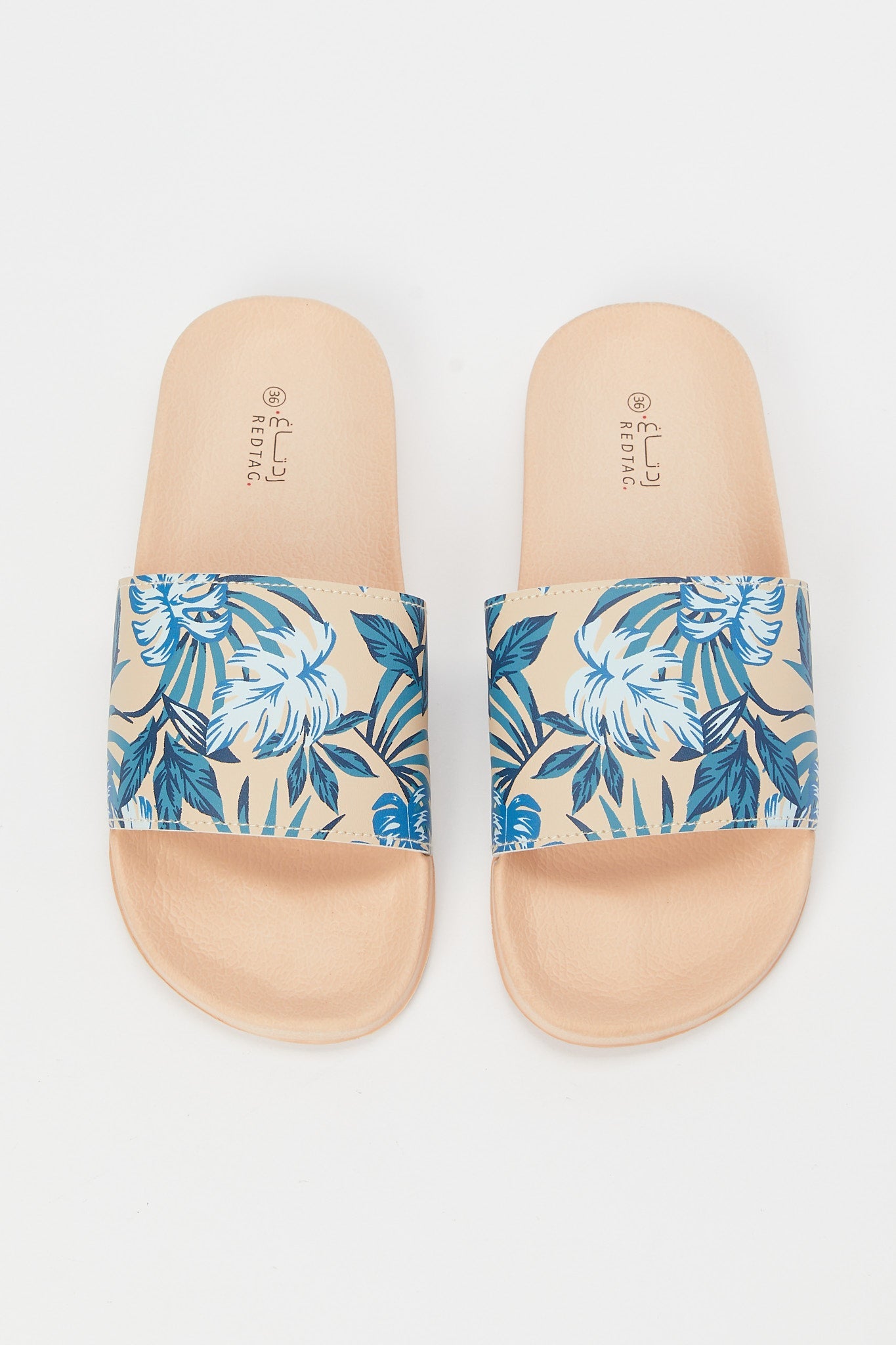 Redtag-Ivory-And-Blue-Floral-Print-Slide-Category:Shoes,-Colour:Ivory,-Deals:New-In,-Filter:Women's-Footwear,-H1:FOO,-H2:LAD,-H3:SAF,-H4:FLF,-N/A,-New-In-Women-FOO,-Non-Sale,-S23B,-Season:S23B,-Section:Women,-Women-Flip-Flops-Women's-