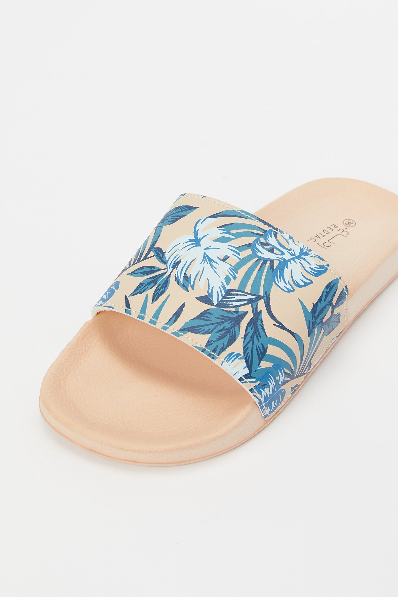 Redtag-Ivory-And-Blue-Floral-Print-Slide-Category:Shoes,-Colour:Ivory,-Deals:New-In,-Filter:Women's-Footwear,-H1:FOO,-H2:LAD,-H3:SAF,-H4:FLF,-N/A,-New-In-Women-FOO,-Non-Sale,-S23B,-Season:S23B,-Section:Women,-Women-Flip-Flops-Women's-