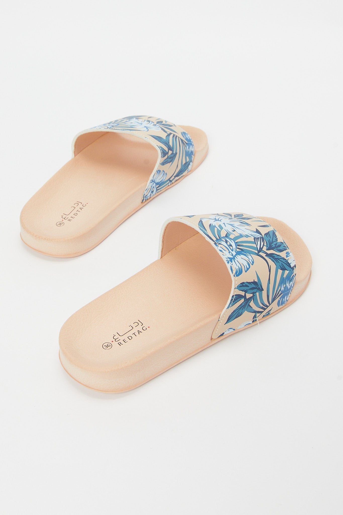 Redtag-Ivory-And-Blue-Floral-Print-Slide-Category:Shoes,-Colour:Ivory,-Deals:New-In,-Filter:Women's-Footwear,-H1:FOO,-H2:LAD,-H3:SAF,-H4:FLF,-N/A,-New-In-Women-FOO,-Non-Sale,-S23B,-Season:S23B,-Section:Women,-Women-Flip-Flops-Women's-