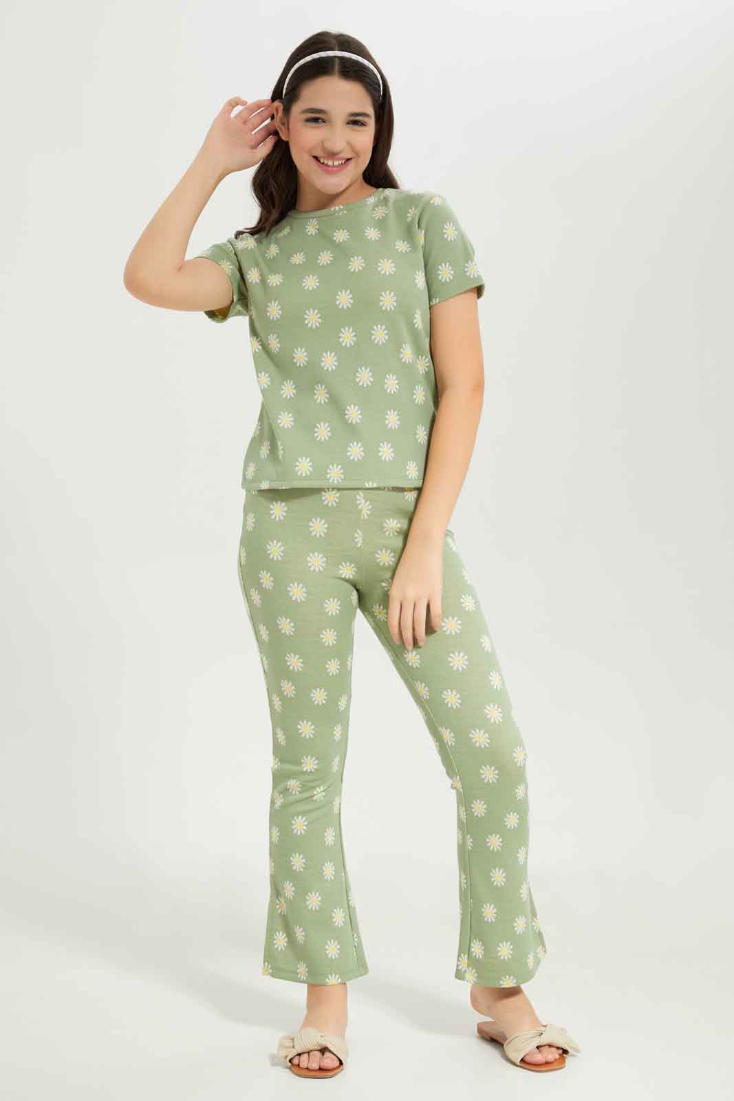 Redtag-Girls-Sage-Floral-Jacquard-Top-Category:T-Shirts,-Colour:Green,-Deals:New-In,-Dept:Girls,-Filter:Senior-Girls-(8-to-14-Yrs),-GSR-T-Shirts,-New-In-GSR-APL,-Non-Sale,-S23B,-Section:Girls-(0-to-14Yrs),-TBL-Senior-Girls-9 to 14 Years