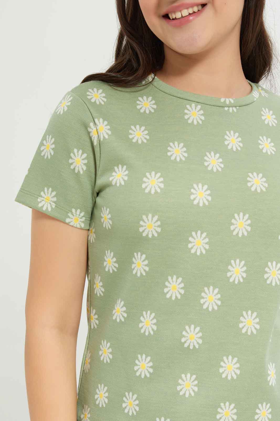 Redtag-Girls-Sage-Floral-Jacquard-Top-Category:T-Shirts,-Colour:Green,-Deals:New-In,-Dept:Girls,-Filter:Senior-Girls-(8-to-14-Yrs),-GSR-T-Shirts,-New-In-GSR-APL,-Non-Sale,-S23B,-Section:Girls-(0-to-14Yrs),-TBL-Senior-Girls-9 to 14 Years