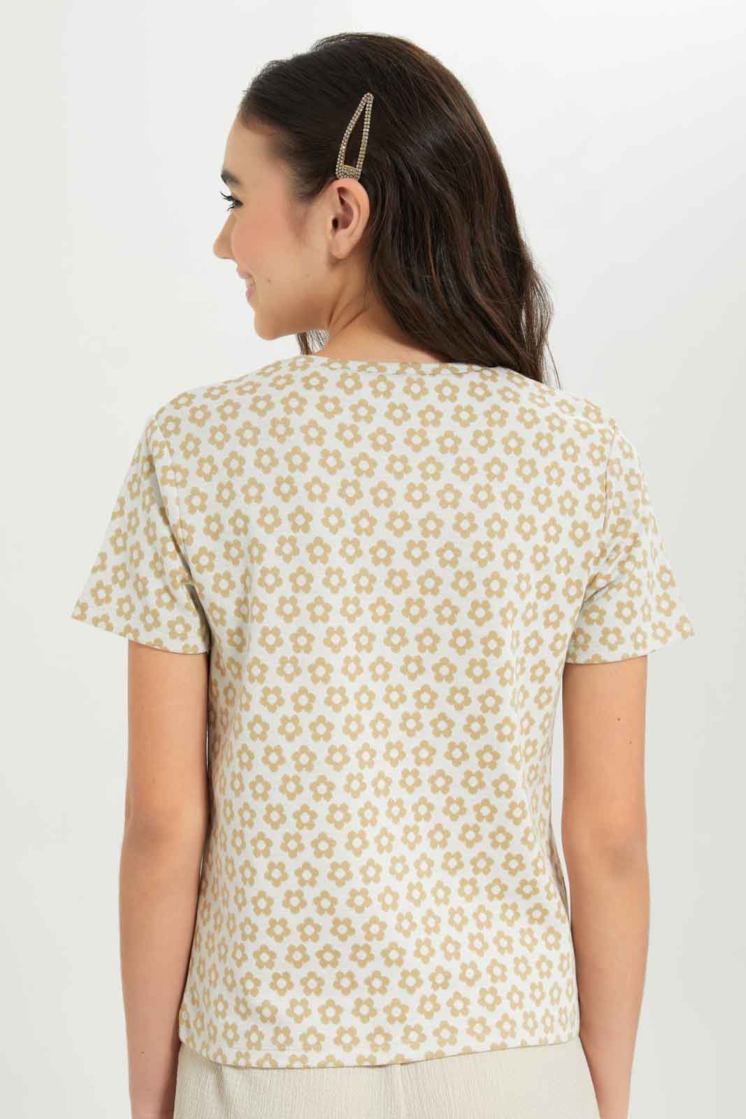 Redtag-Girls-Beige/White-Flower-Jacquard-Top-Category:T-Shirts,-Colour:Beige,-Deals:New-In,-Dept:Girls,-Filter:Senior-Girls-(8-to-14-Yrs),-GSR-T-Shirts,-New-In-GSR-APL,-Non-Sale,-S23B,-Section:Girls-(0-to-14Yrs),-TBL-Senior-Girls-9 to 14 Years