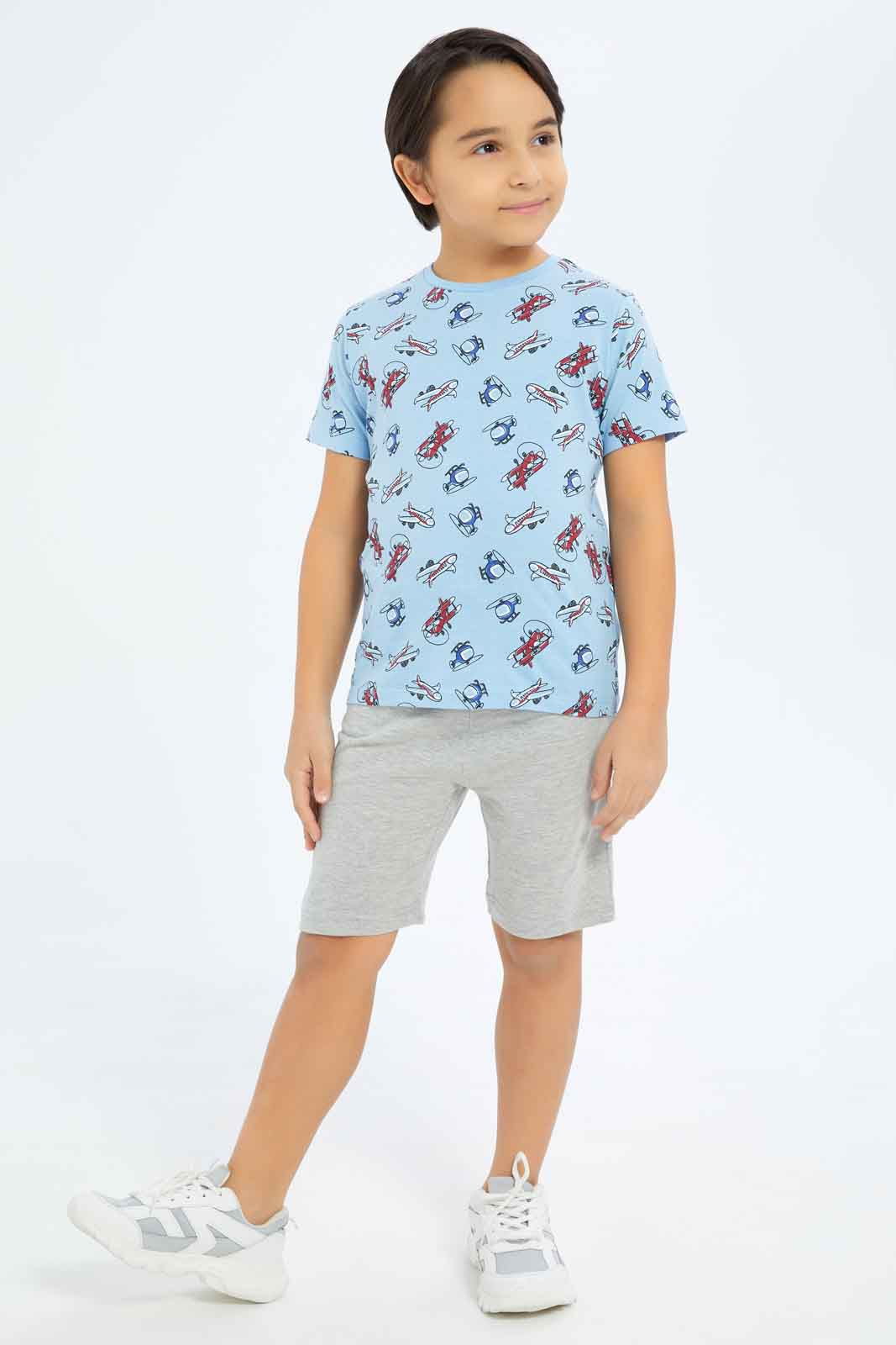 Redtag-Boys-Grey-Mellange-/-Red-2-Pack-Elasticated-Wasit-Shorts-BOY-Shorts,-Category:Shorts,-Colour:Grey,-Deals:New-In,-Dept:Boys,-Filter:Boys-(2-to-8-Yrs),-New-In-BOY-APL,-Non-Sale,-S23B,-Section:Boys-(0-to-14Yrs),-VLM-Boys-2 to 8 Years