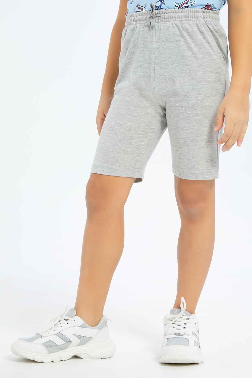 Redtag-Boys-Grey-Mellange-/-Red-2-Pack-Elasticated-Wasit-Shorts-BOY-Shorts,-Category:Shorts,-Colour:Grey,-Deals:New-In,-Dept:Boys,-Filter:Boys-(2-to-8-Yrs),-New-In-BOY-APL,-Non-Sale,-S23B,-Section:Boys-(0-to-14Yrs),-VLM-Boys-2 to 8 Years