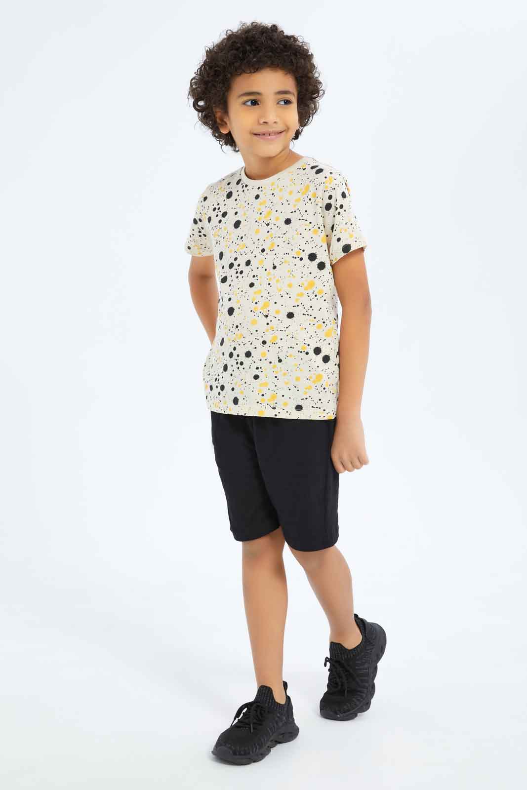 Redtag-Boys-Black-/-Stone-2-Pack-Elasticated-Wasit-Shorts-BOY-Shorts,-Category:Shorts,-Colour:Black,-Deals:New-In,-Dept:Boys,-Filter:Boys-(2-to-8-Yrs),-New-In-BOY-APL,-Non-Sale,-S23B,-Section:Boys-(0-to-14Yrs),-VLM-Boys-2 to 8 Years