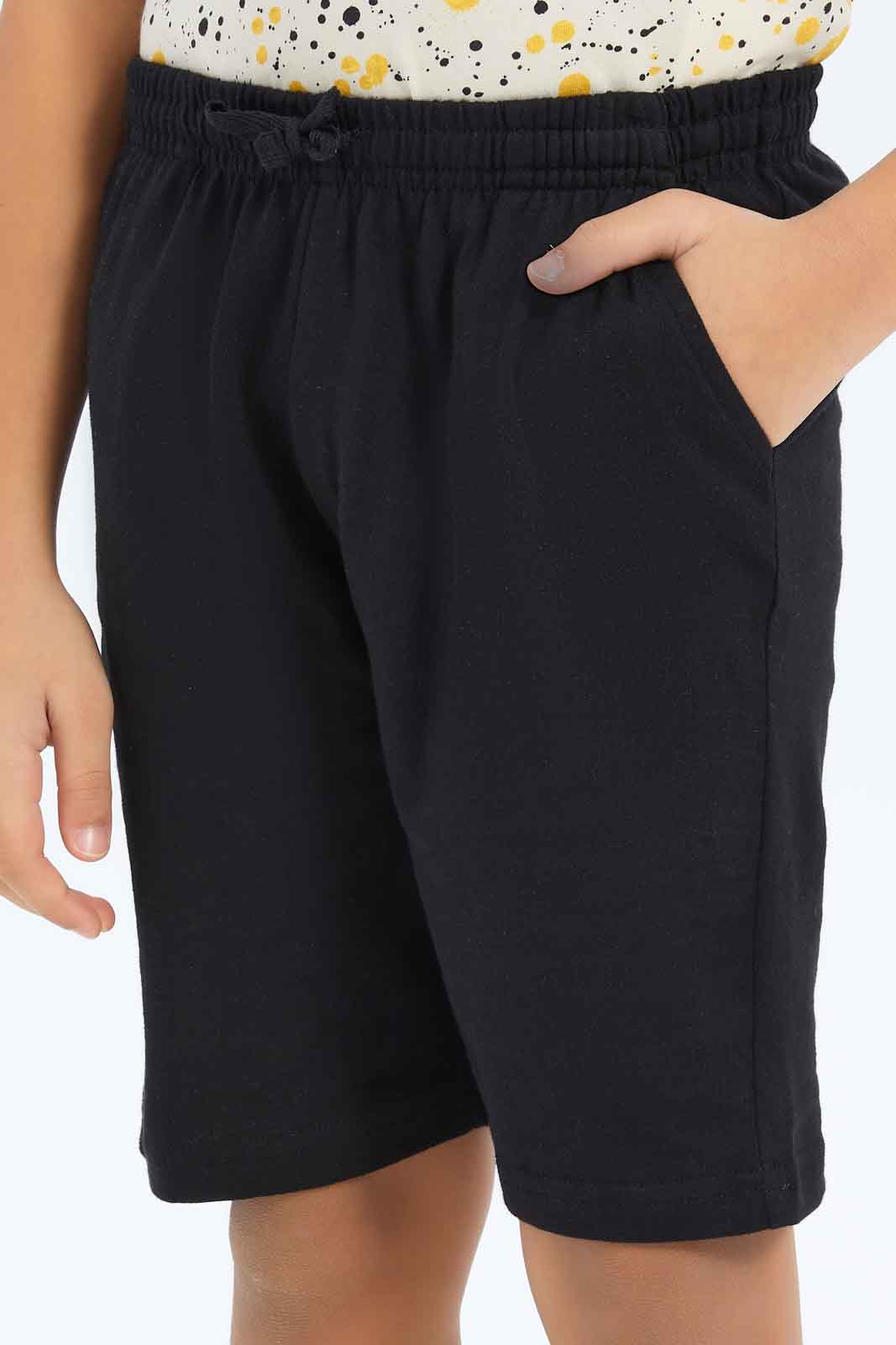 Redtag-Boys-Black-/-Stone-2-Pack-Elasticated-Wasit-Shorts-BOY-Shorts,-Category:Shorts,-Colour:Black,-Deals:New-In,-Dept:Boys,-Filter:Boys-(2-to-8-Yrs),-New-In-BOY-APL,-Non-Sale,-S23B,-Section:Boys-(0-to-14Yrs),-VLM-Boys-2 to 8 Years